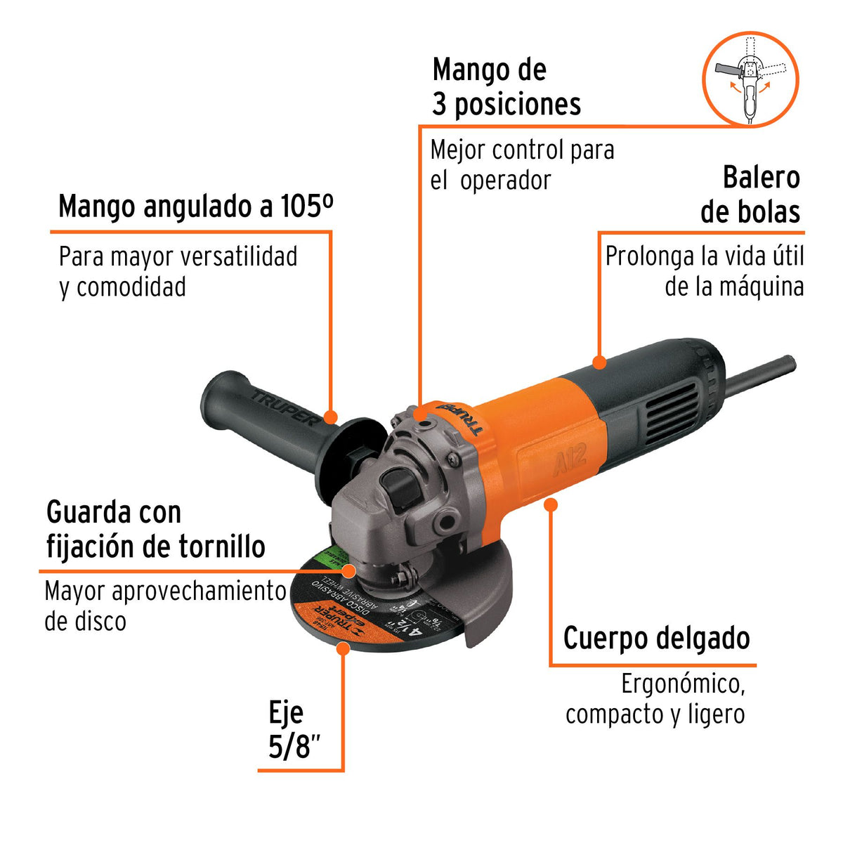 Esmeriladora Angular 4"1/2 - 700 Watts TRUPER PRO