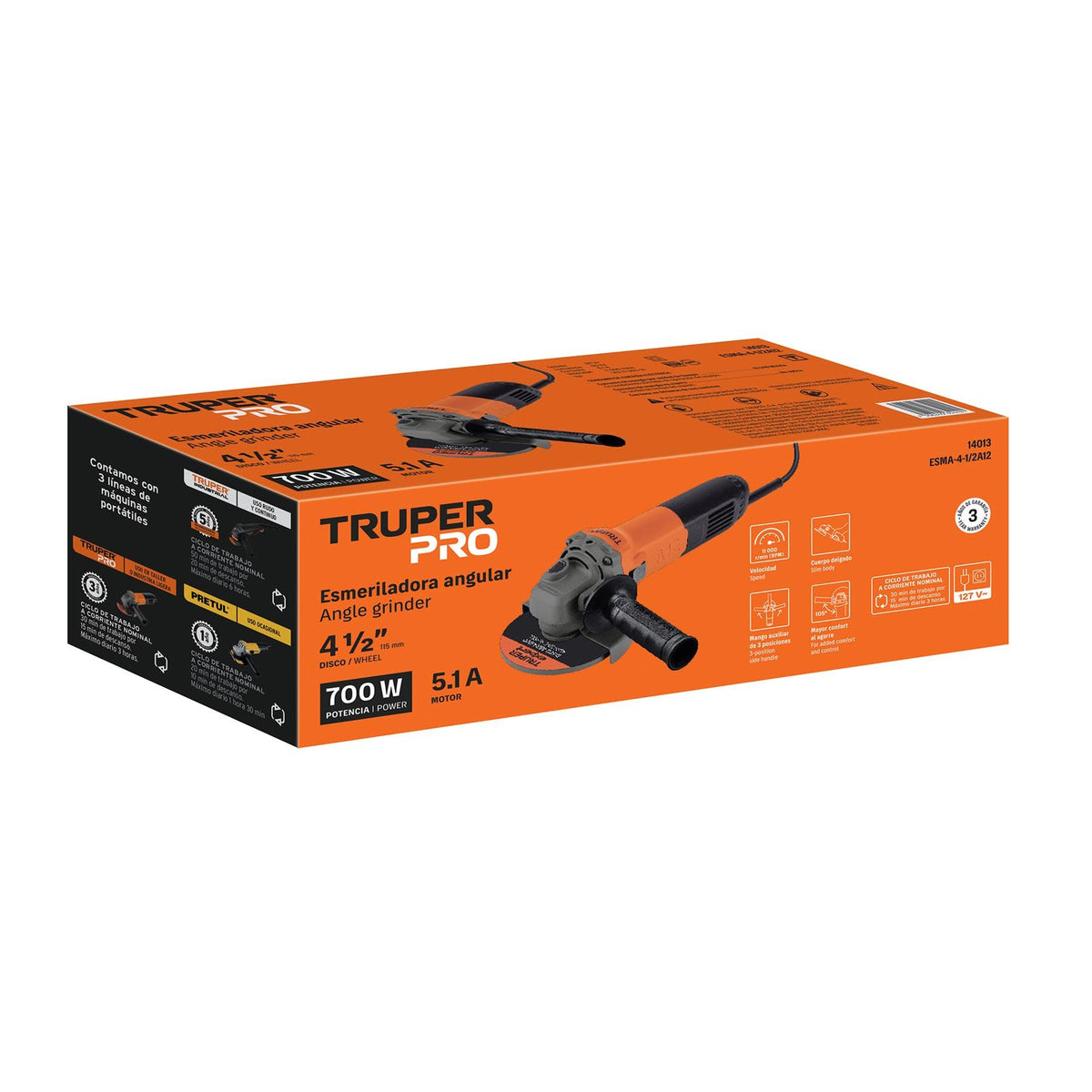 Esmeriladora Angular 4"1/2 - 700 Watts TRUPER PRO