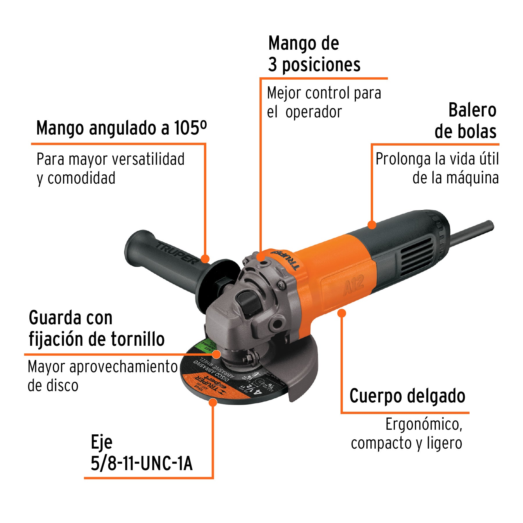 Esmeriladora Angular 4"1/2 - 700 Watts Truper PRO