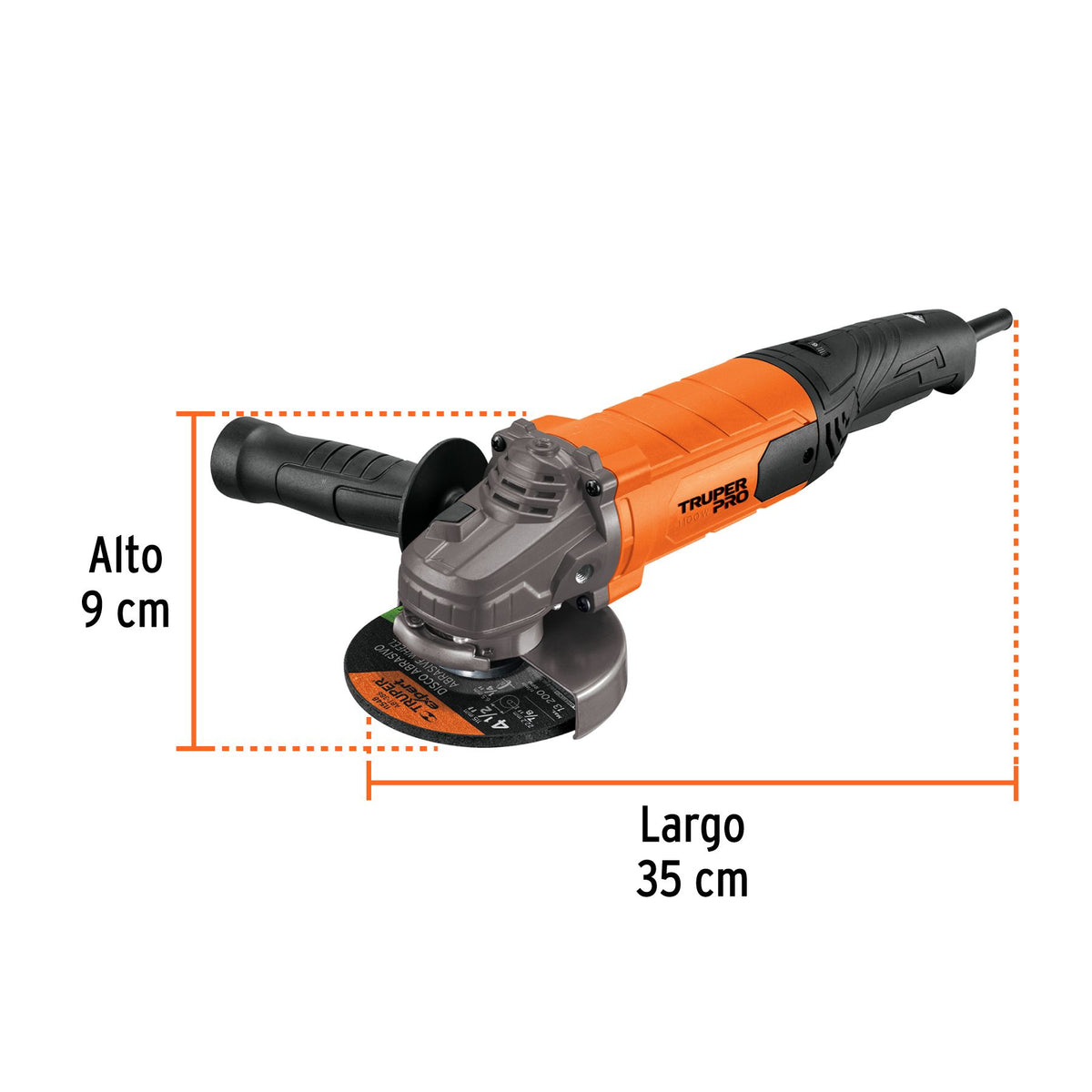 Esmeriladora Angular 4"1/2 - 1,100 Watts Velocidad Variable TRUPER PRO