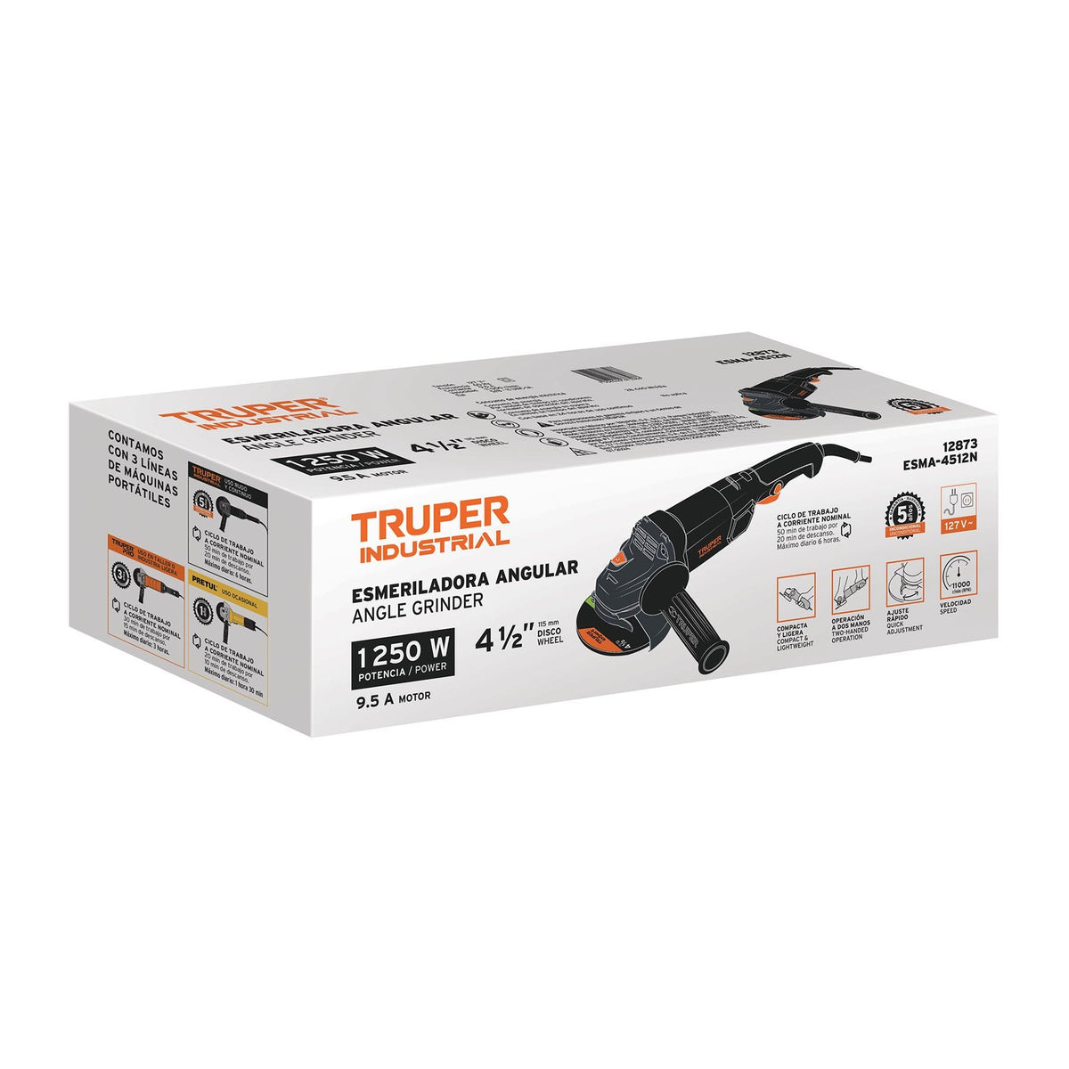 Esmeriladora Angular 4"1/2 - 1,250 Watts TRUPER INDUSTRIAL