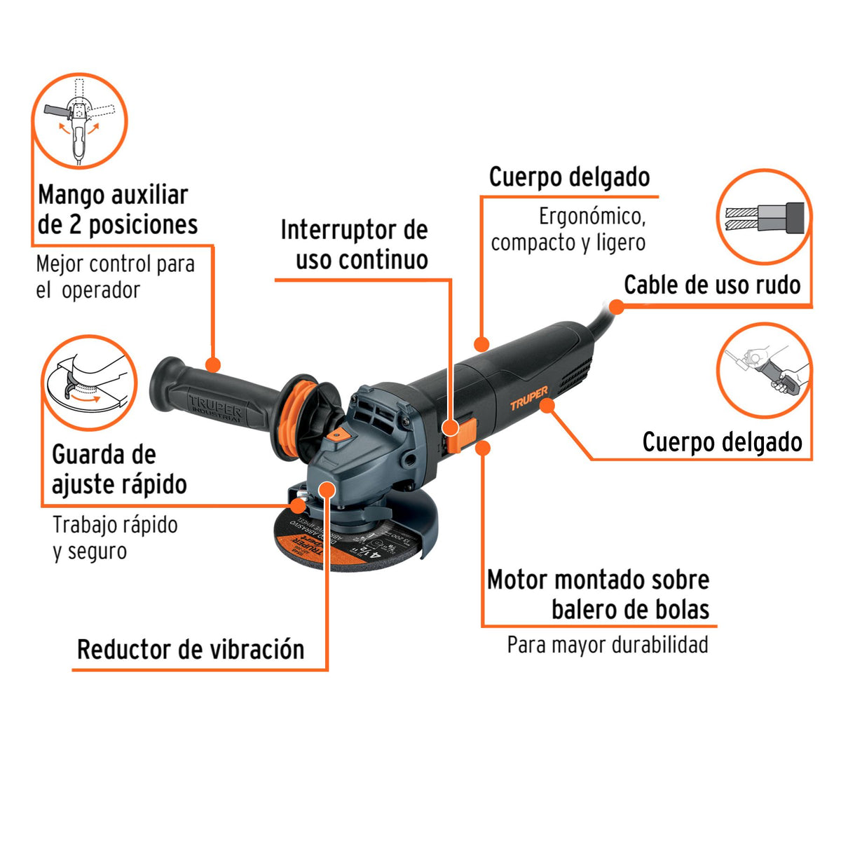 Esmeriladora Angular 4"1/2 - 850 Watts TRUPER INDUSTRIAL