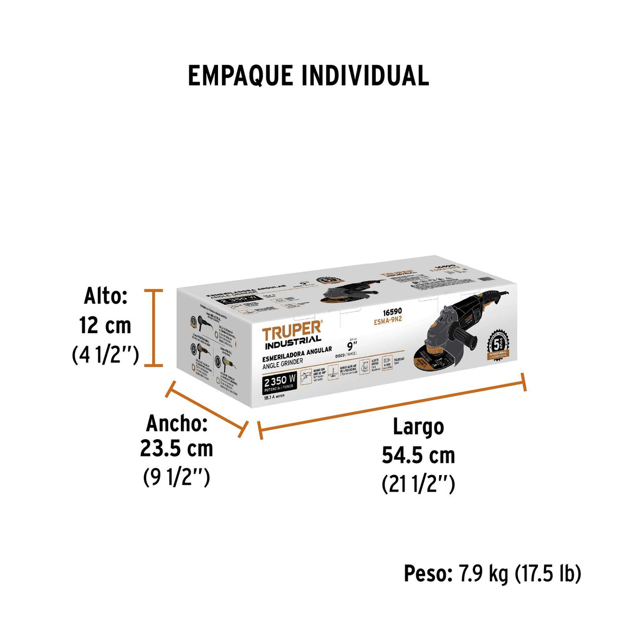 Esmeriladora Angular 9" - 2,350 Watts TRUPER INDUSTRIAL