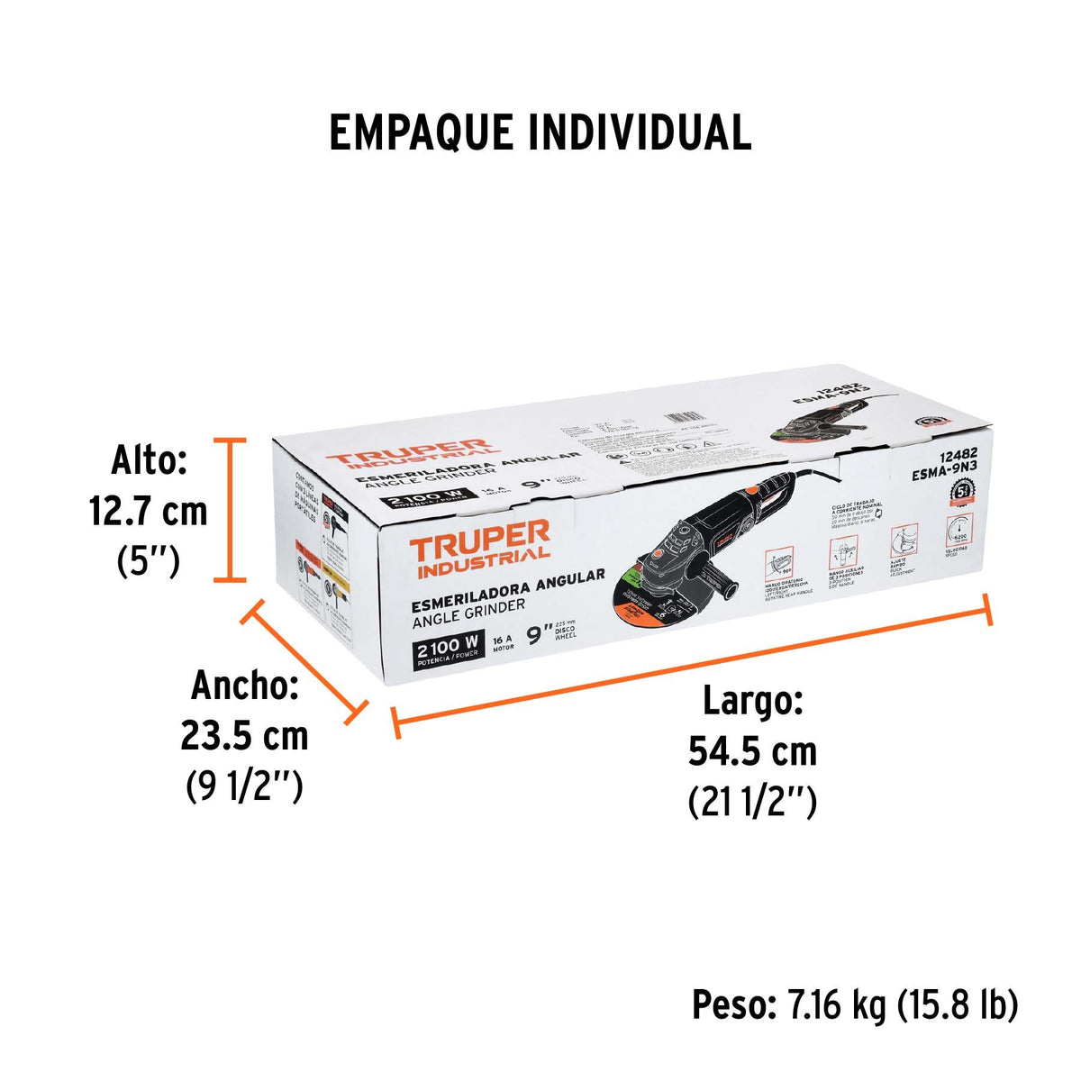 Esmeriladora Angular 9" - 2,100 Watts TRUPER INDUSTRIAL
