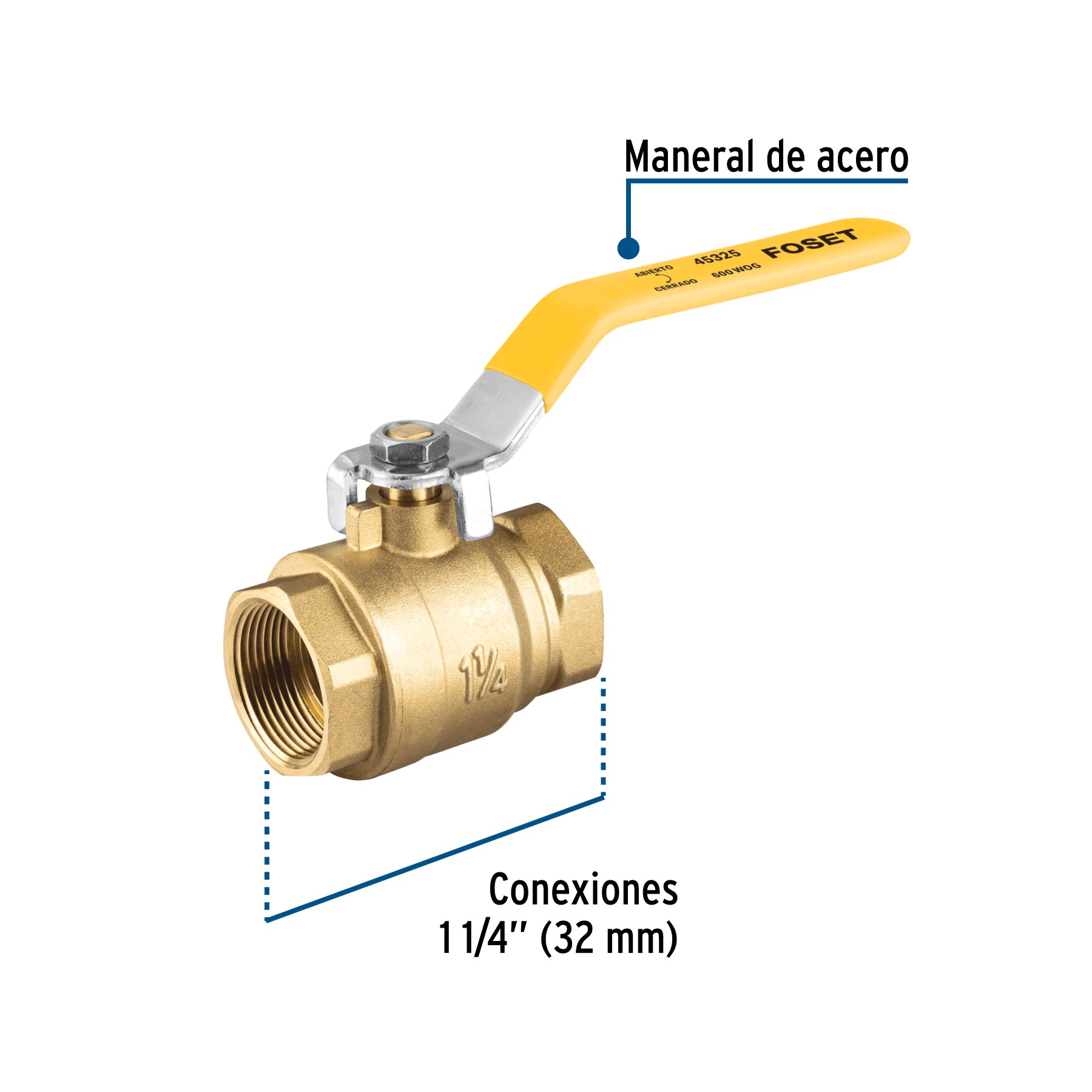 Valvula Esfera para Gas Roscable WOG Alta Presion Foset 1"1/4 (32 mm)