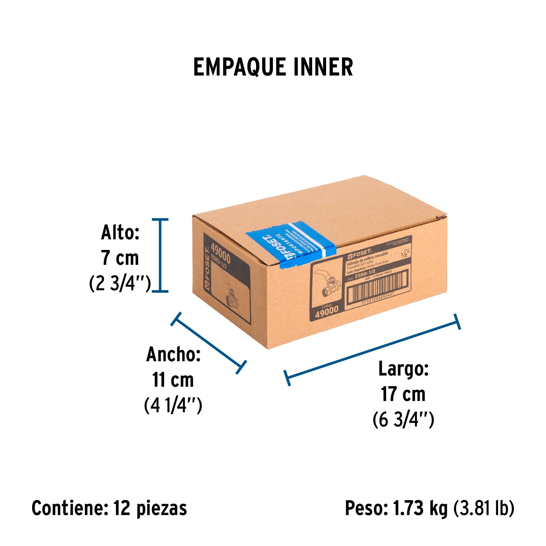 Valvula Esfera Roscable WOG Foset 200 PSI 1/2" (13 mm)