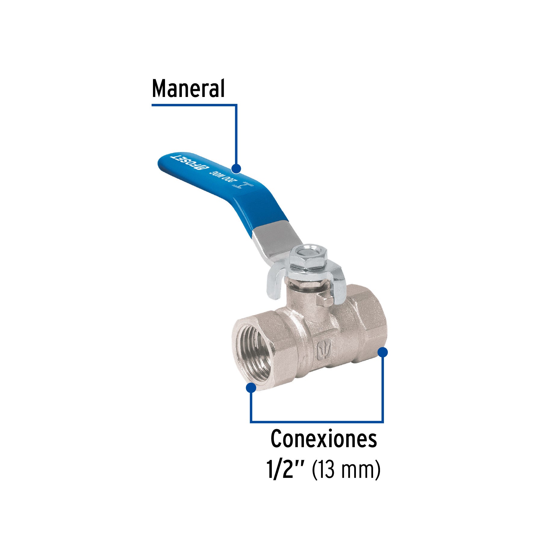 Valvula Esfera Roscable WOG Foset 200 PSI 1/2" (13 mm)