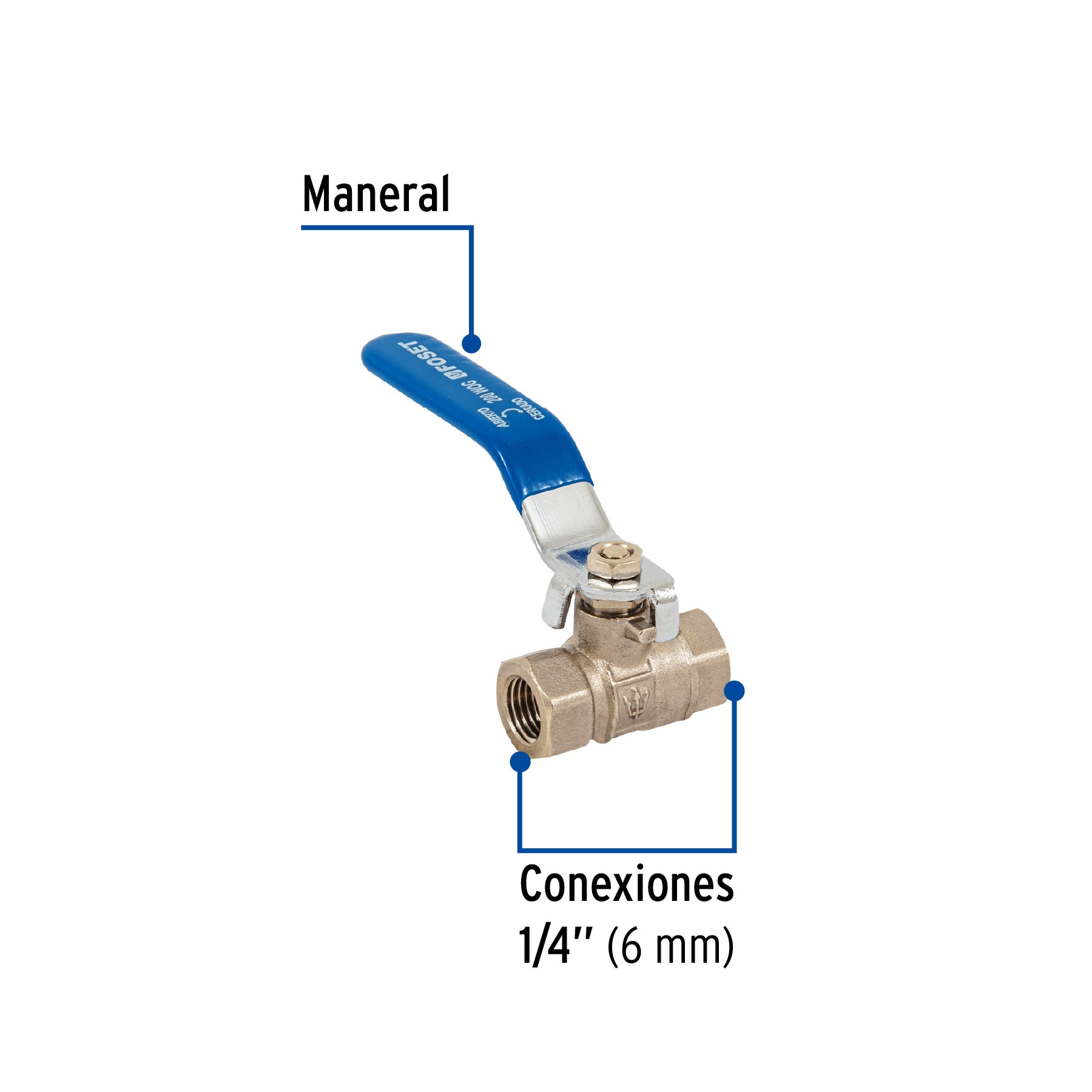 Valvula Esfera Roscable WOG Foset 200 PSI 1/4" (6 mm)
