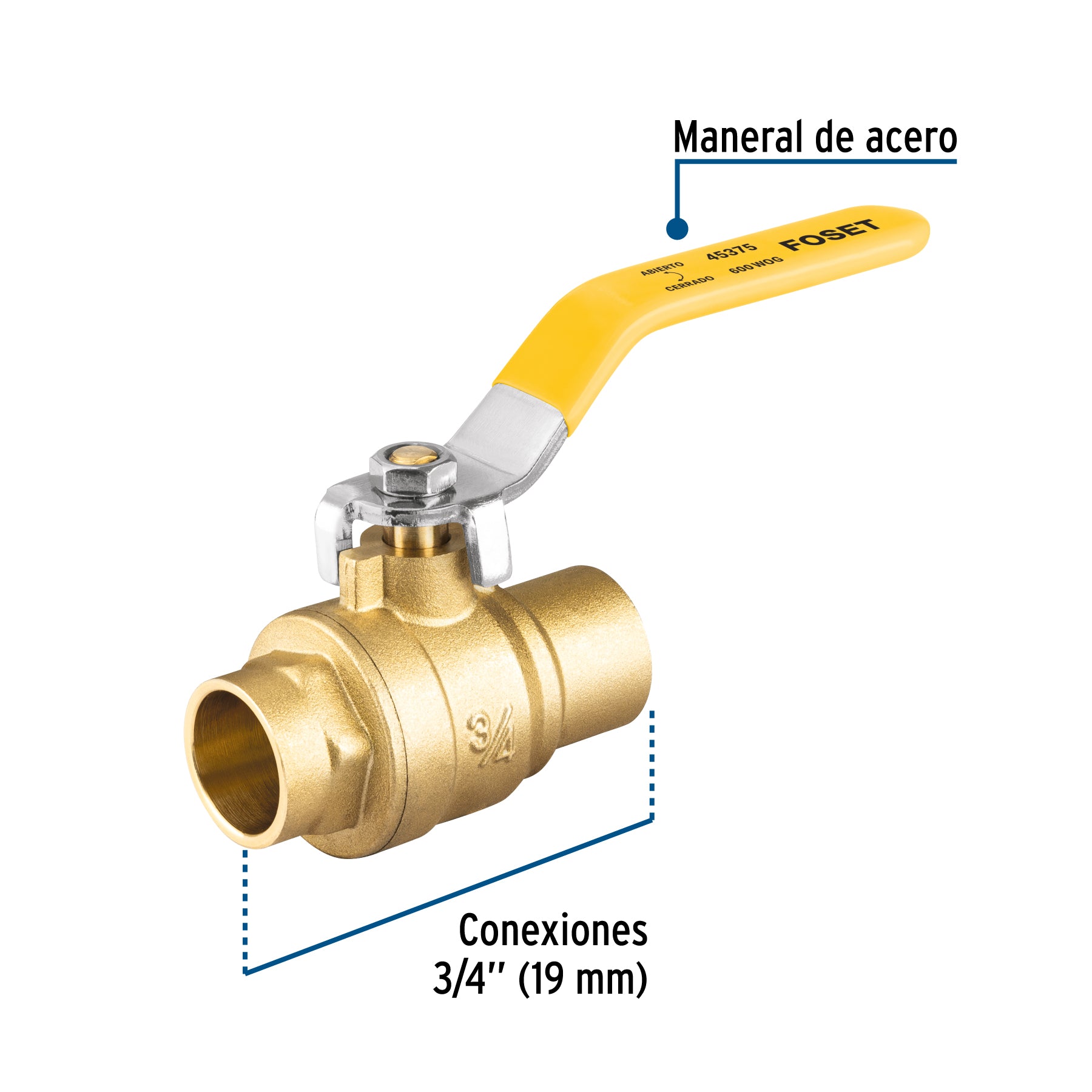 Valvula Esfera para Gas Soldable WOG Alta Presion Foset 3/4" (19 mm)