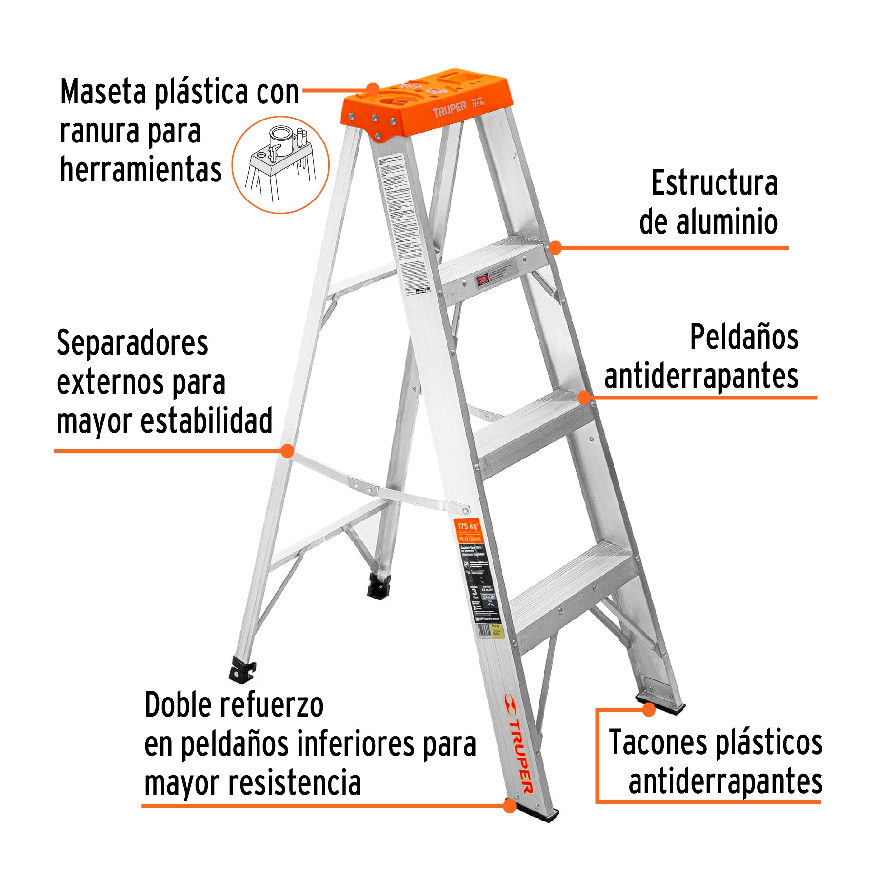 Escalera Tipo Tijera Tipo II Truper 3 Peldaños sin Bandeja