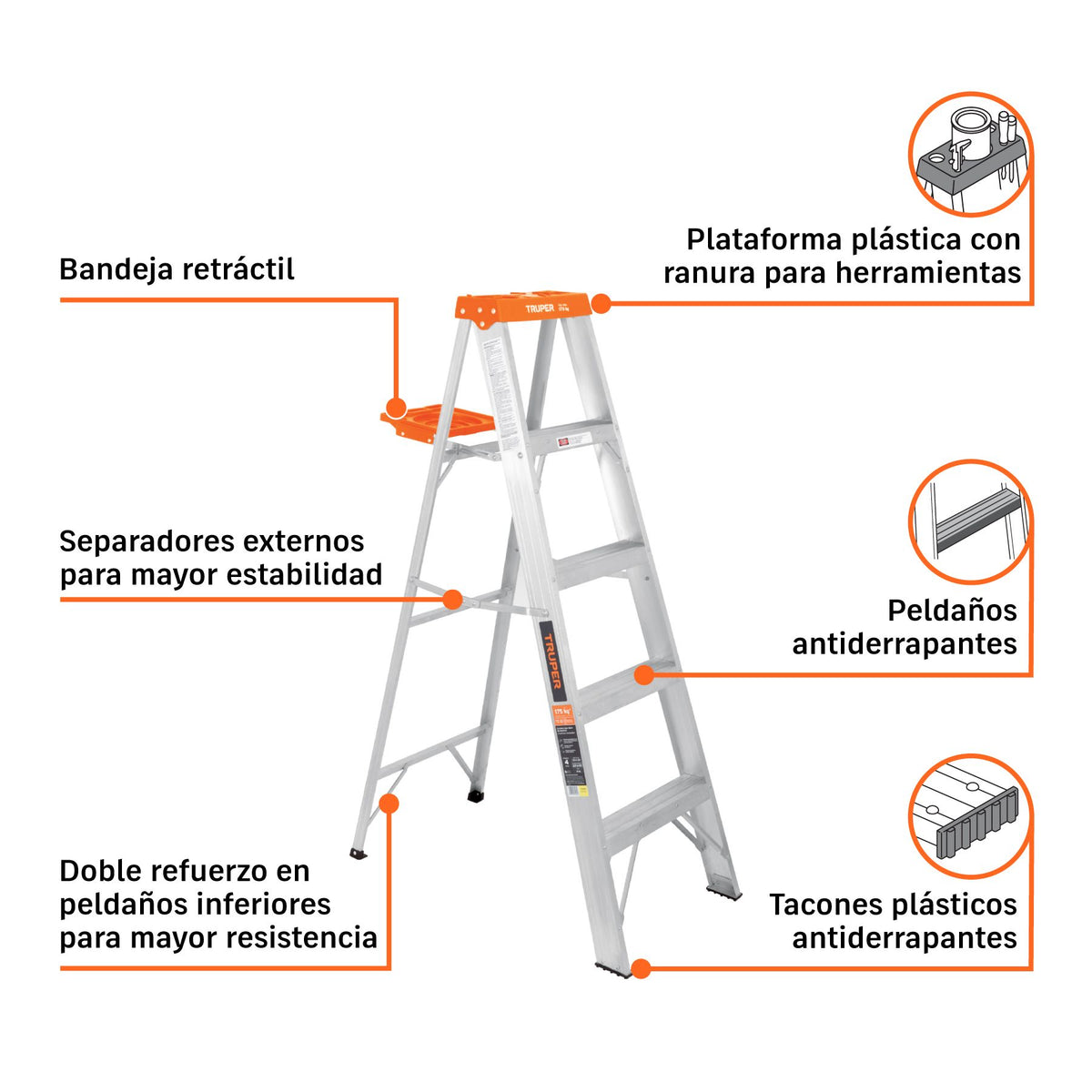 Escalera de Tijera Tipo II Truper 4 Peldaños y Bandeja