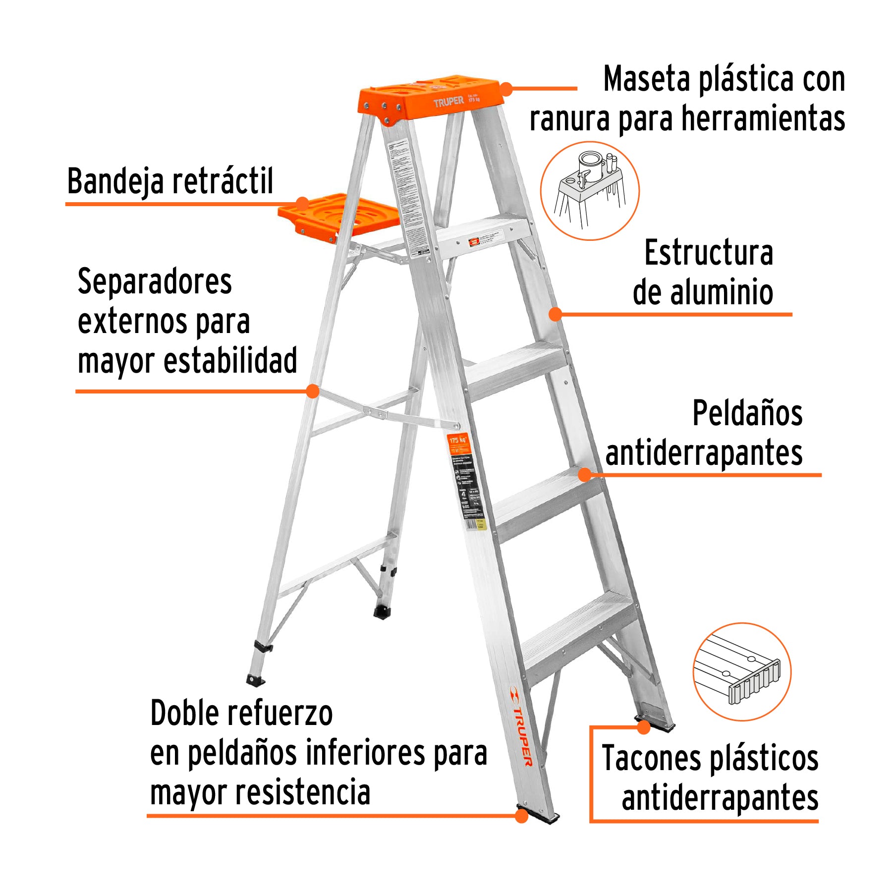 Escalera Tipo Tijera Tipo II Truper 4 Peldaños y Bandeja