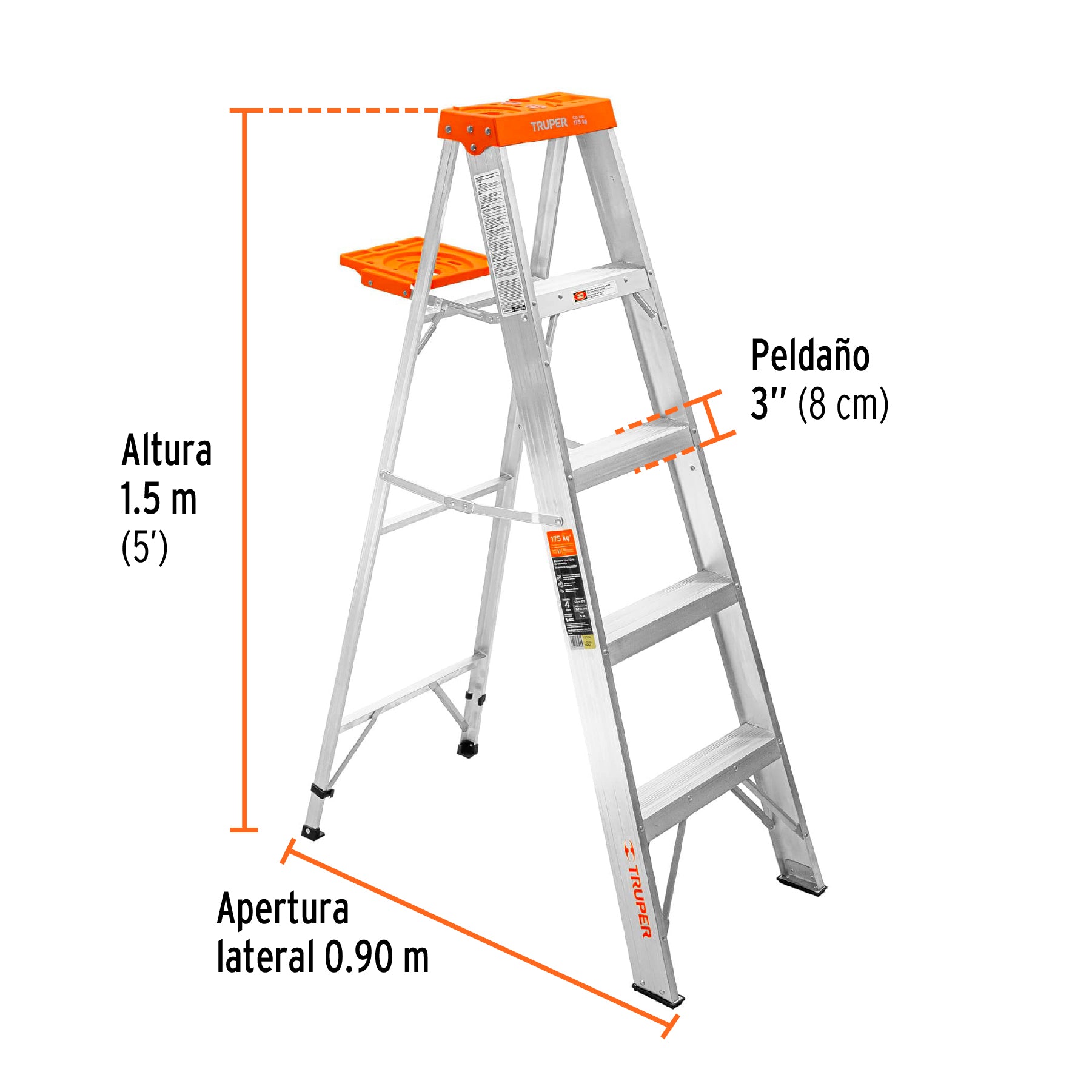 Escalera Tipo Tijera Tipo II Truper 4 Peldaños y Bandeja