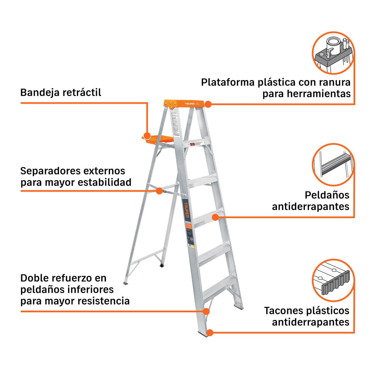 Escalera de Tijera Tipo II Truper 5 Peldaños y Bandeja