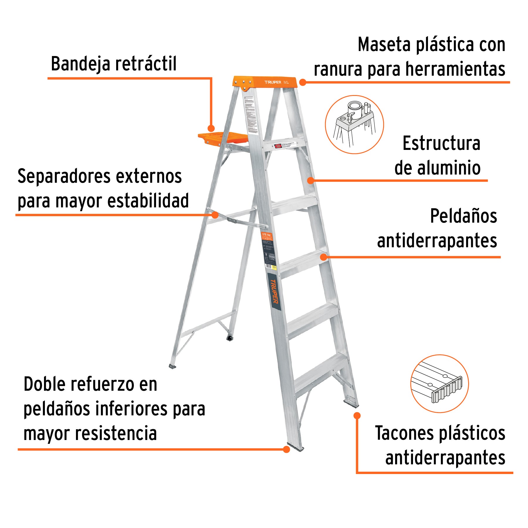 Escalera Tipo Tijera Tipo II Truper 5 Peldaños con Bandeja