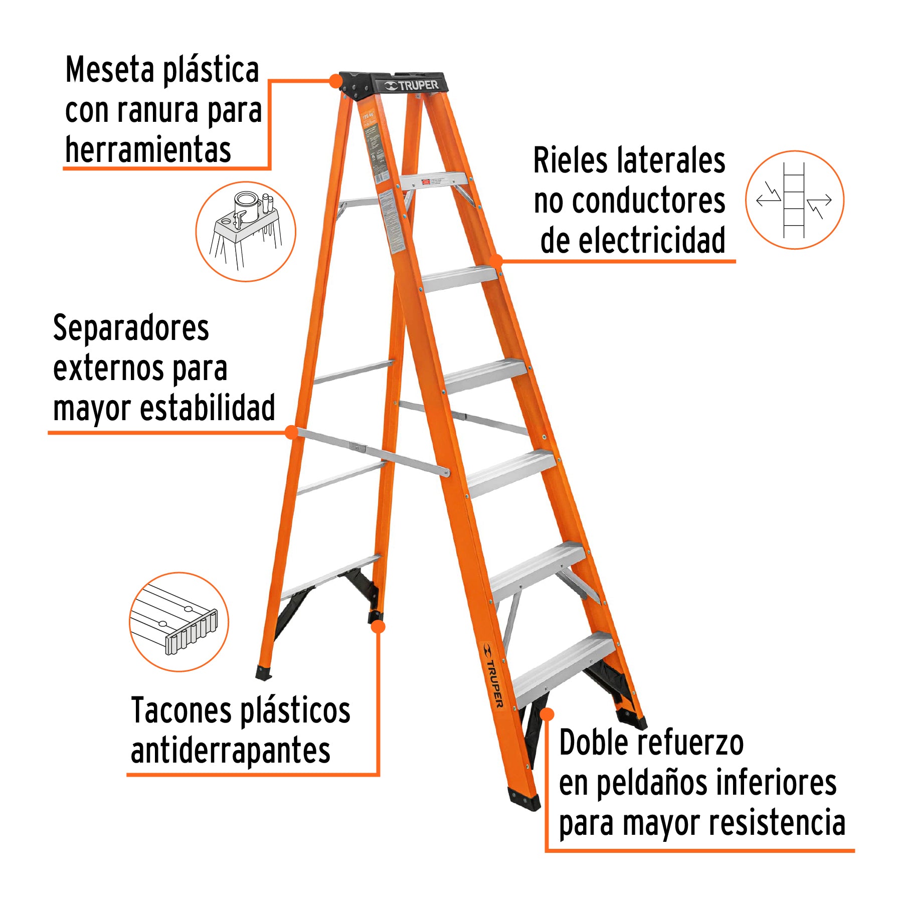 Escalera Tipo Tijera Fibra de Vidrio Tipo II Truper 6 Peldaños