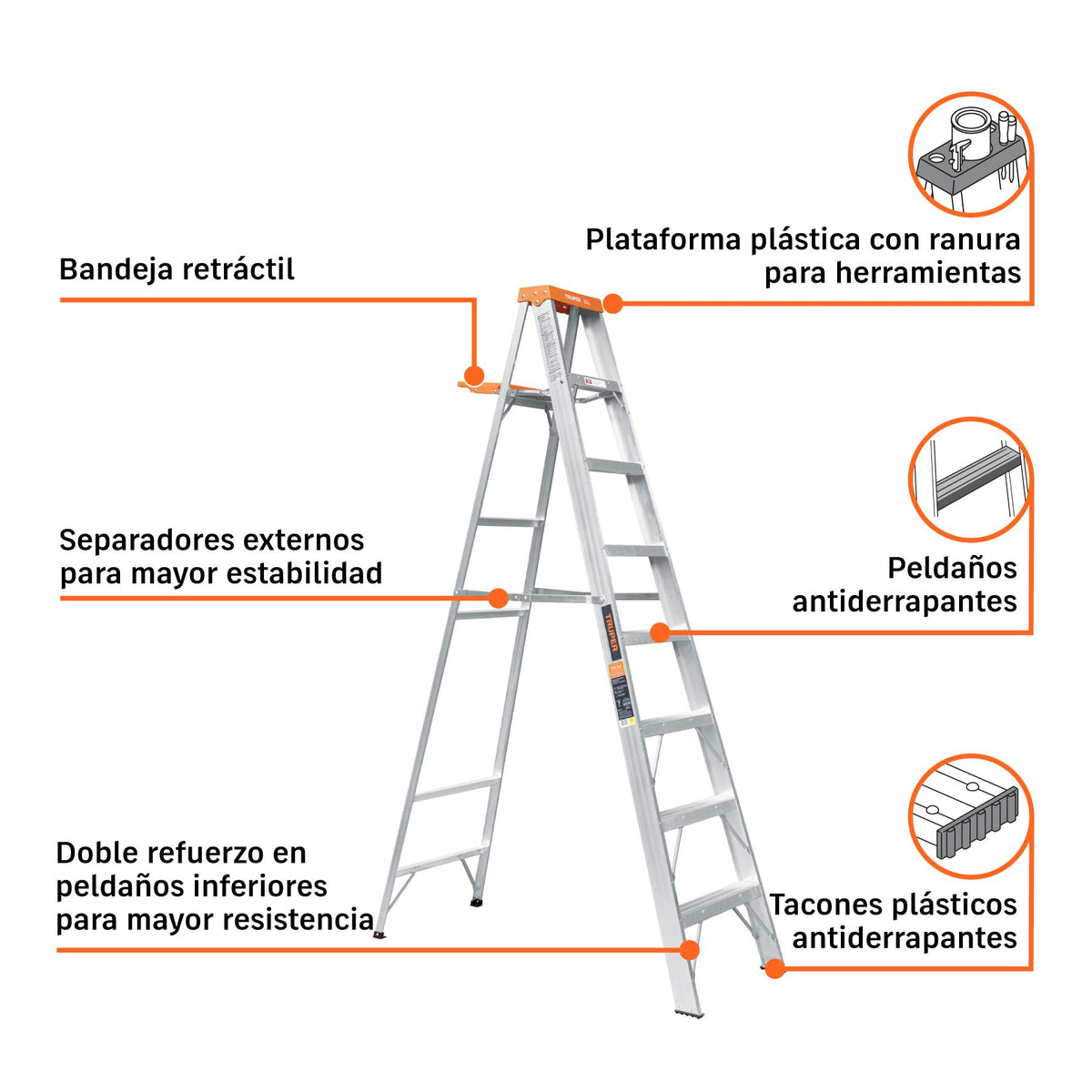 Escalera de Tijera Tipo II Truper 7 Peldaños y Bandeja