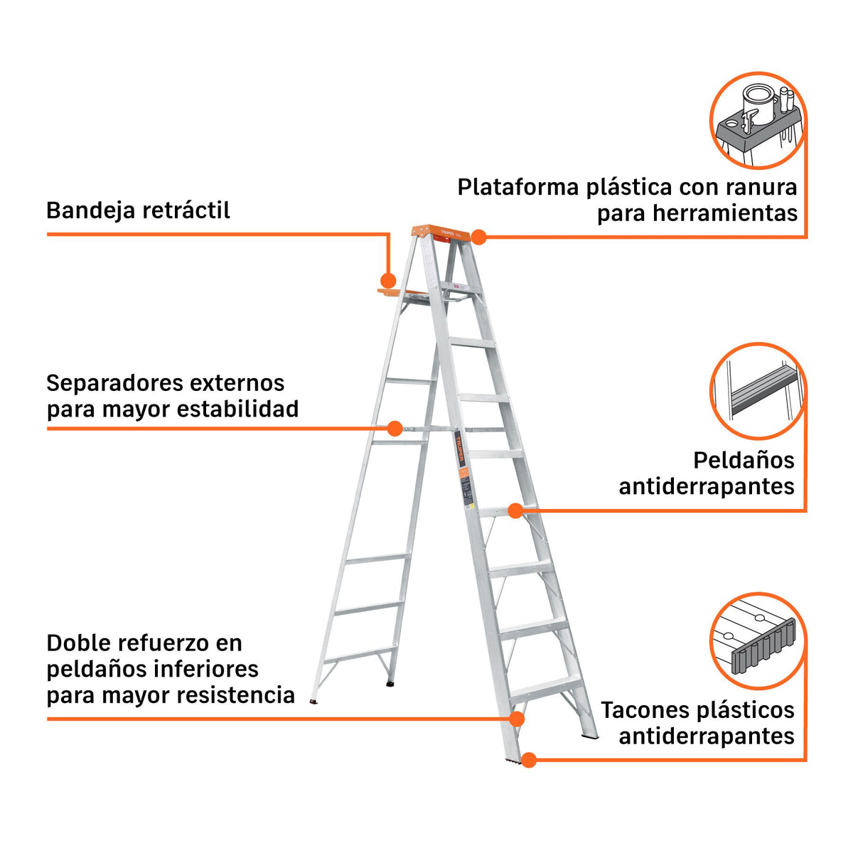 Escalera de Tijera Tipo II Truper 8 Peldaños y Bandeja