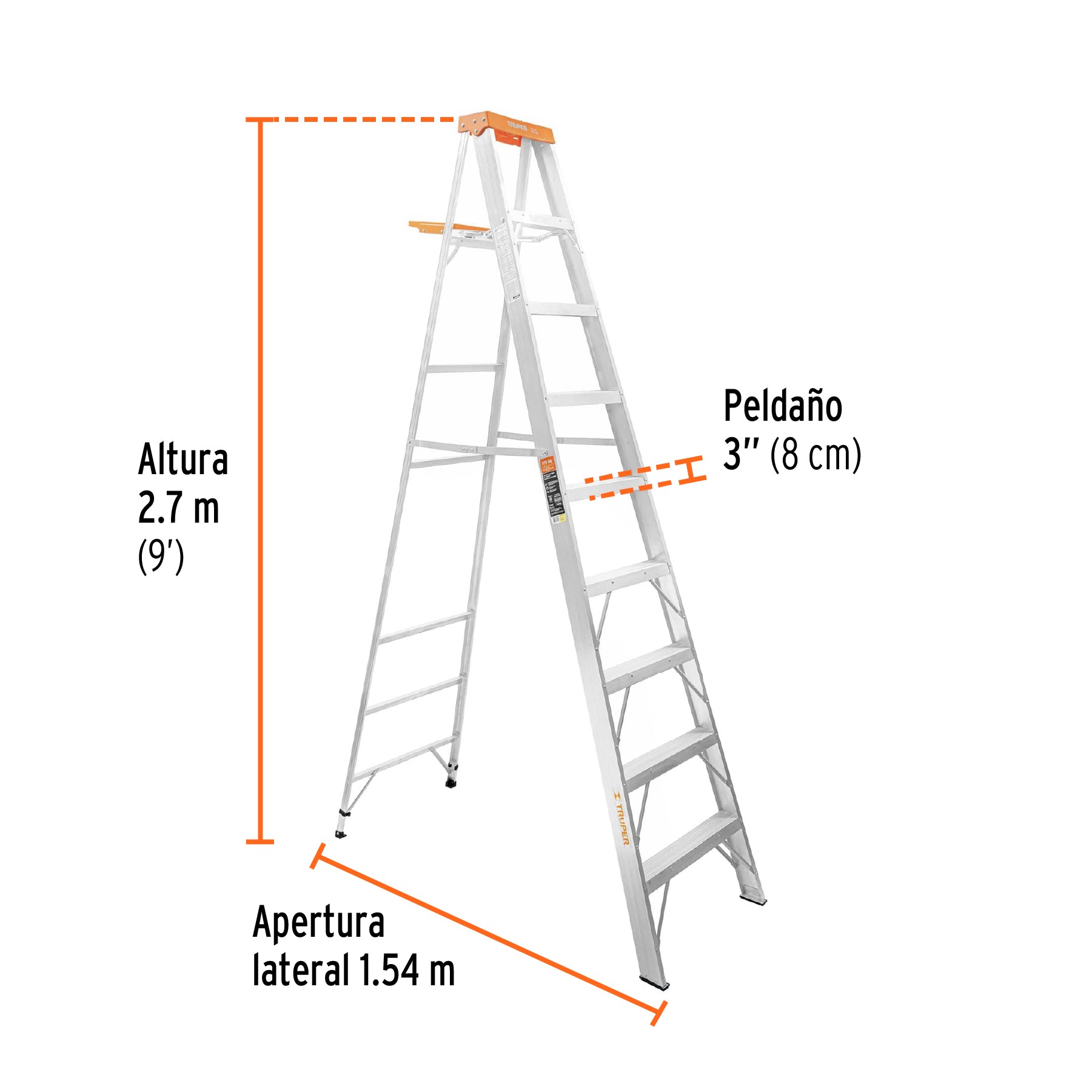 Escalera Tipo Tijera Tipo II Truper 8 Peldaños con Bandeja