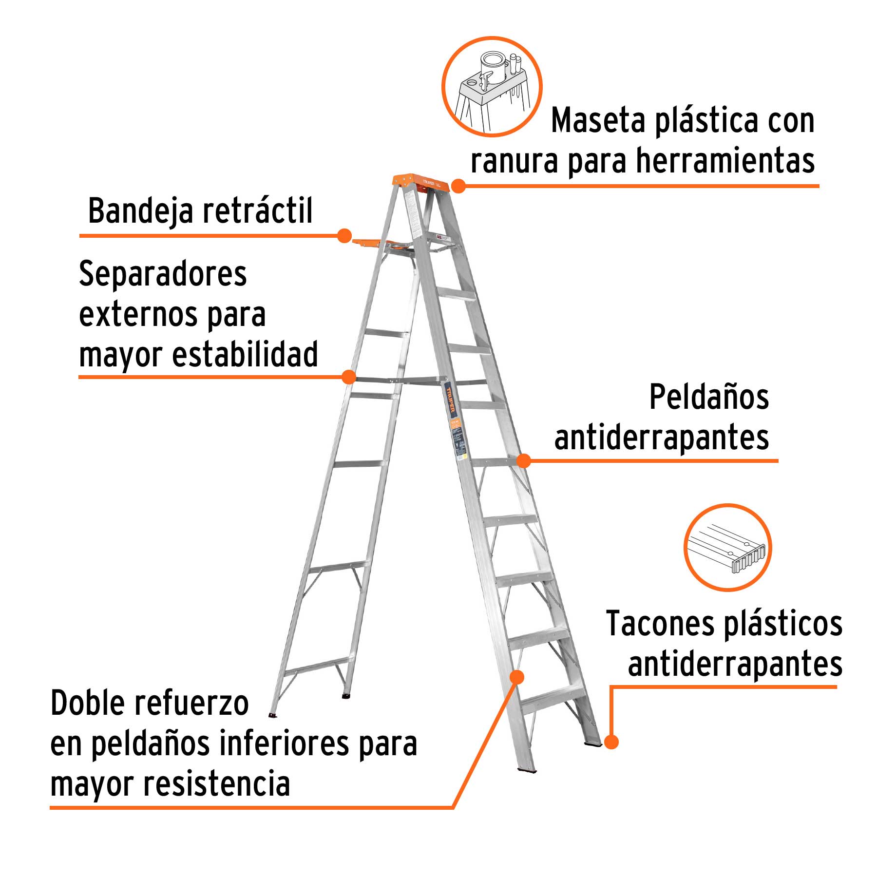 Escalera Tipo Tijera Tipo II Truper 9 Peldaños con Bandeja