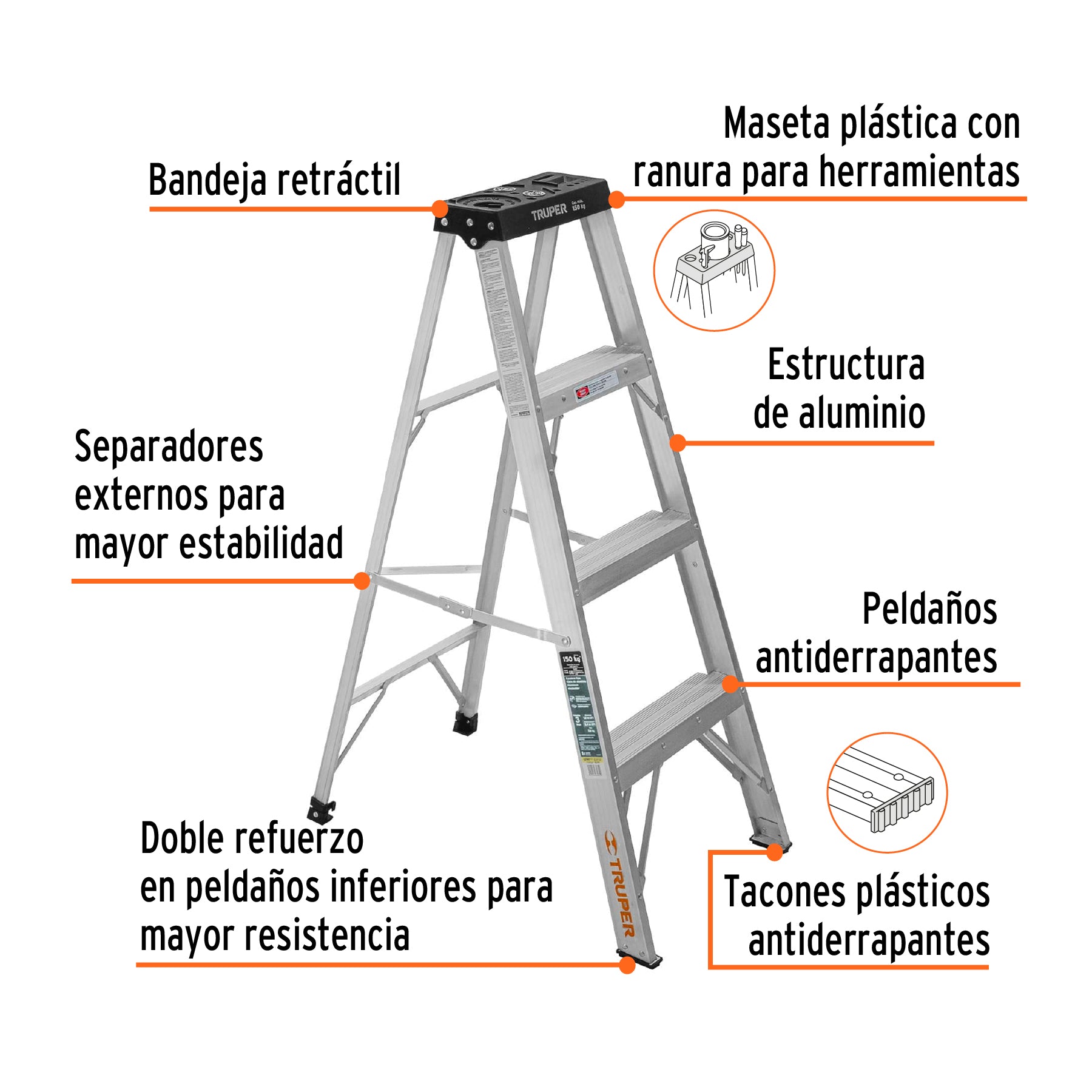 Escalera Tipo Tijera Tipo III Truper 3 Peldaños sin Bandeja