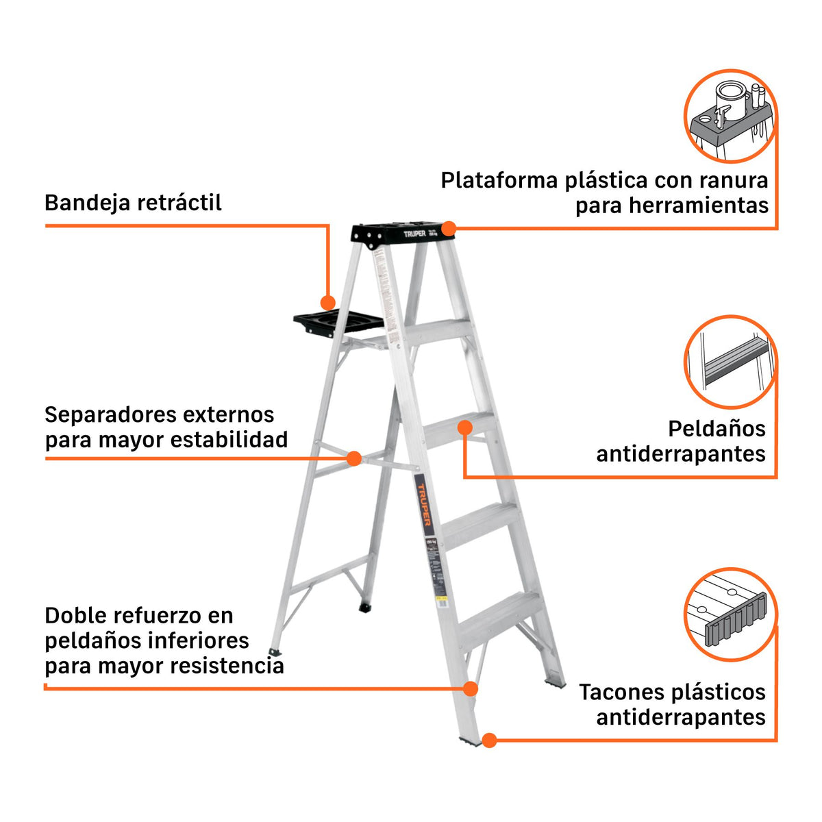 Escalera de Tijera Tipo III Truper 4 Peldaños y Bandeja