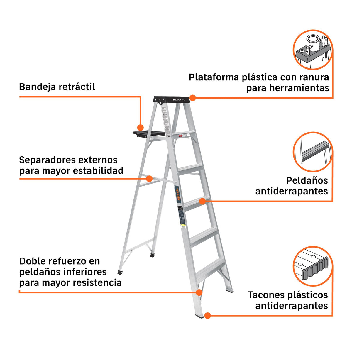 Escalera de Tijera Tipo III Truper 5 Peldaños y Bandeja