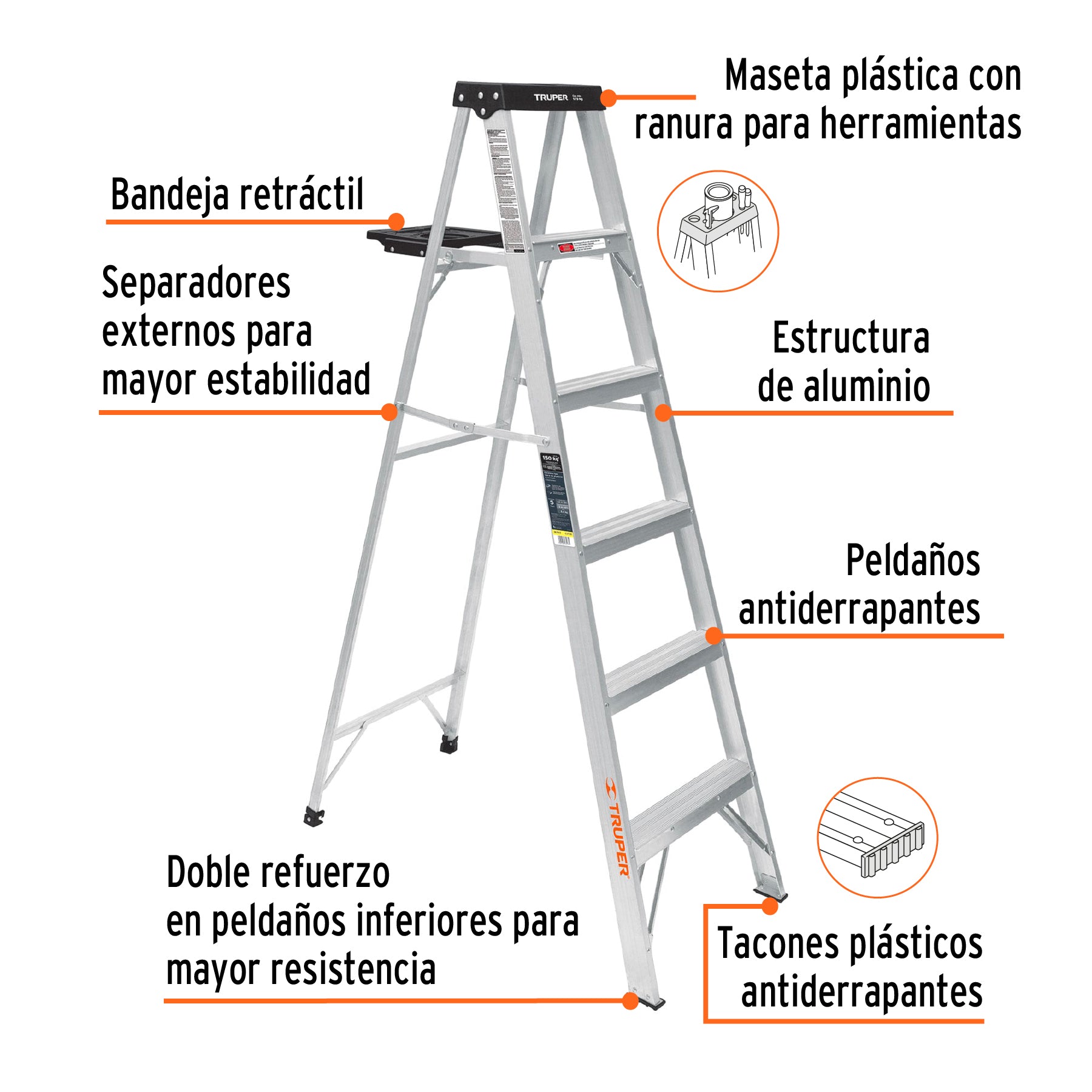 Escalera Tipo Tijera Tipo III Truper 5 Peldaños con Bandeja
