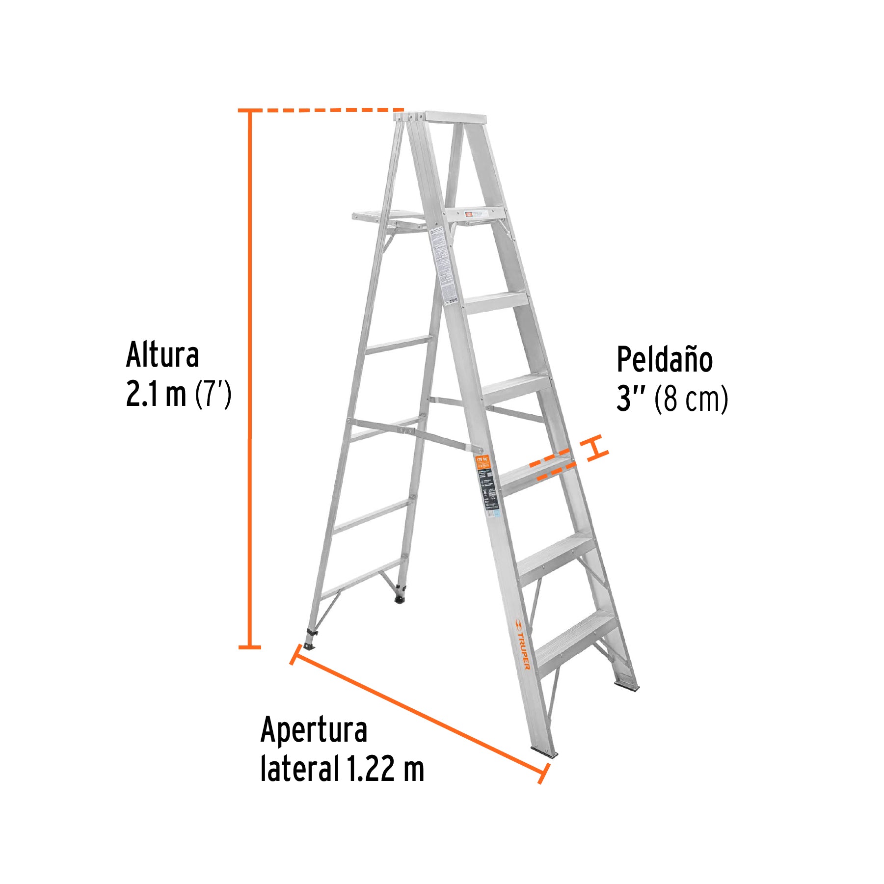 Escalera Tipo Tijera 100% Aluminio Tipo II Truper 6 Peldaños con Bandeja