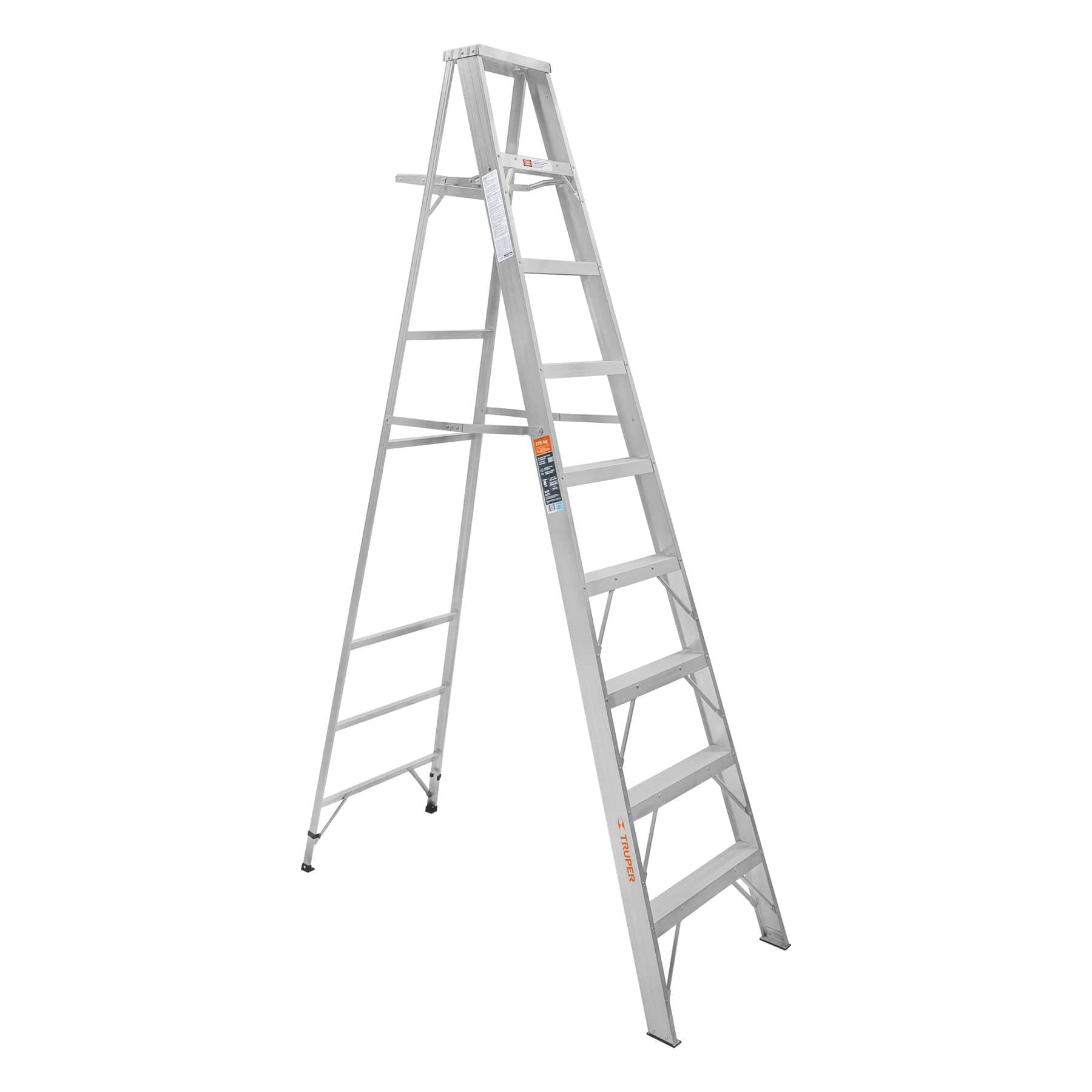 Escalera Tipo Tijera 100% Aluminio Tipo II Truper 8 Peldaños con Bandeja