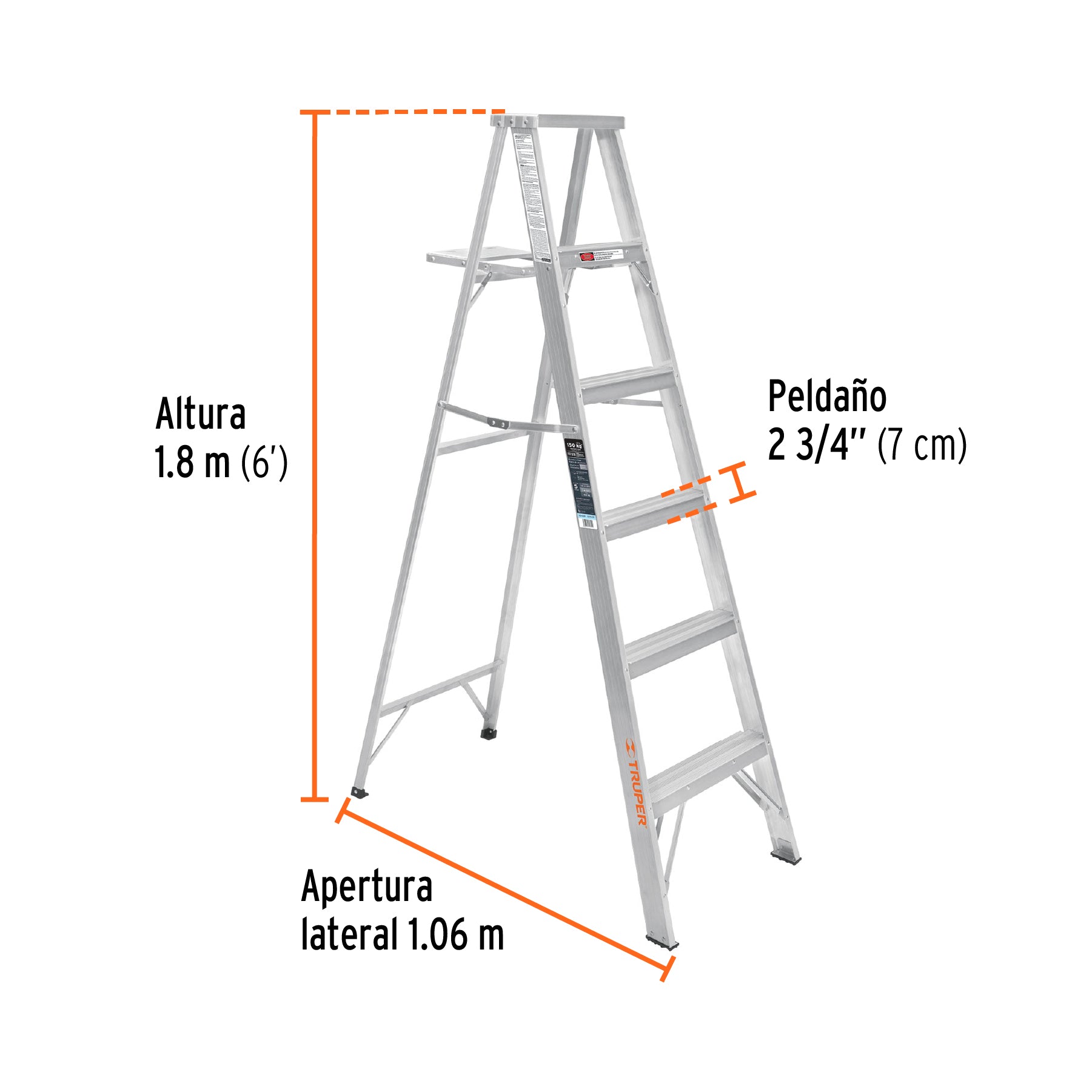Escalera Tipo Tijera 100% Aluminio Tipo III Truper 5 Peldaños con Bandeja