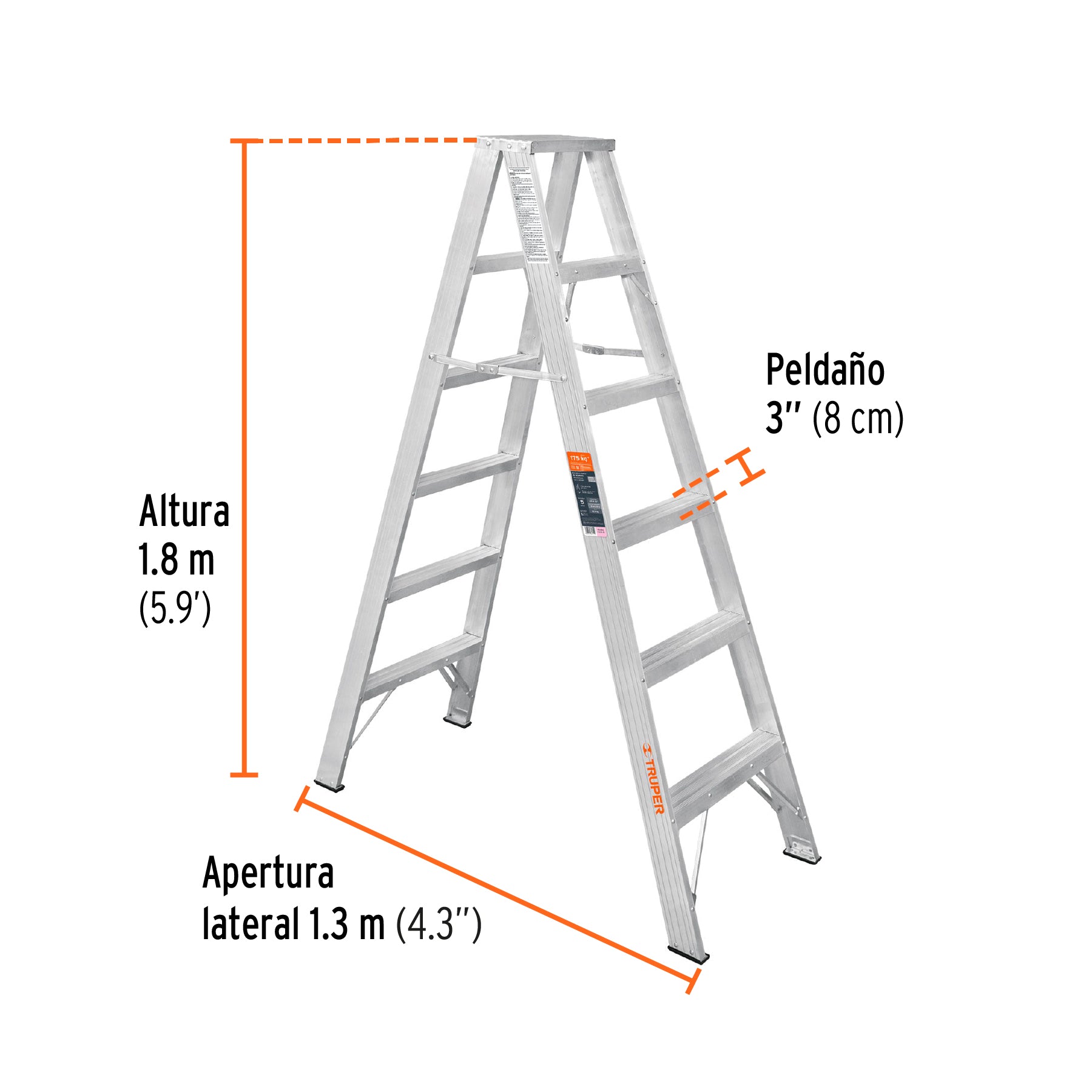 Escalera Tipo Tijera 100% Aluminio Dobles Tipo II Truper 5 Peldaños