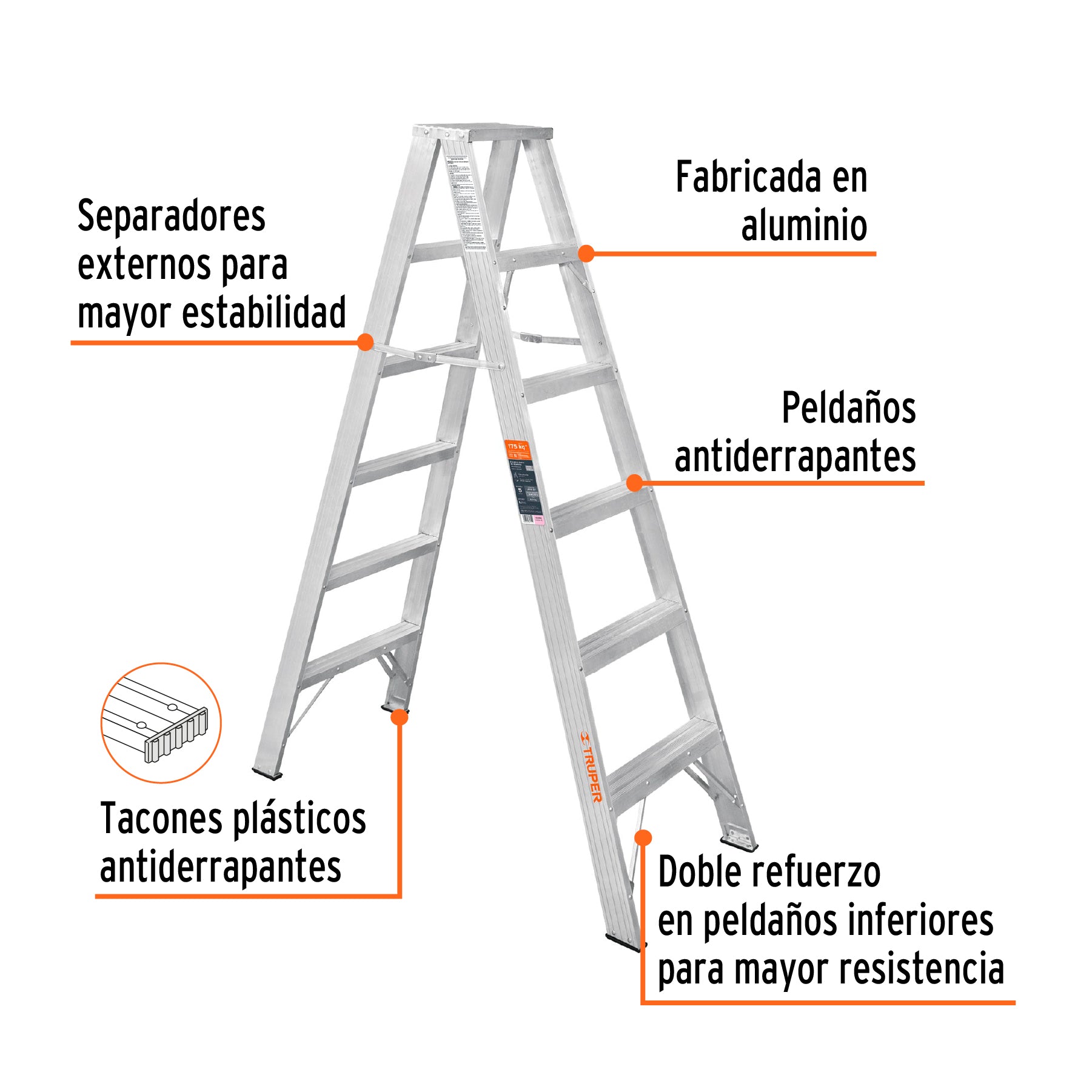 Escalera Tipo Tijera 100% Aluminio Dobles Tipo II Truper 5 Peldaños