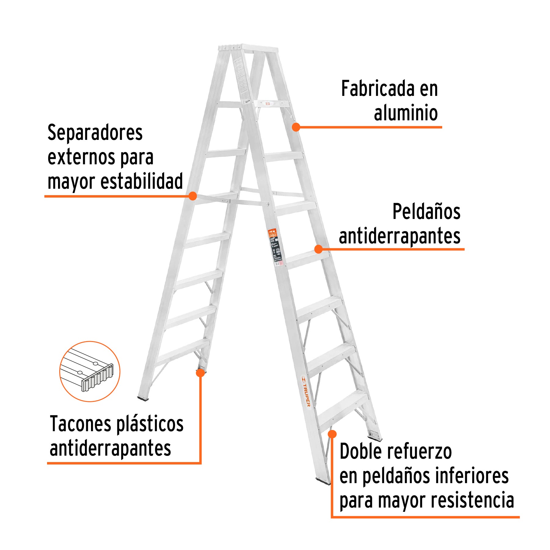 Escalera Tipo Tijera 100% Aluminio Dobles Tipo II Truper 7 Peldaños