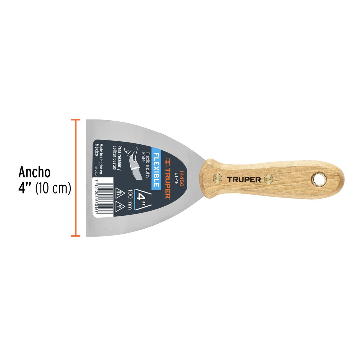 Espatula Flexible Mango Madera Truper 4"