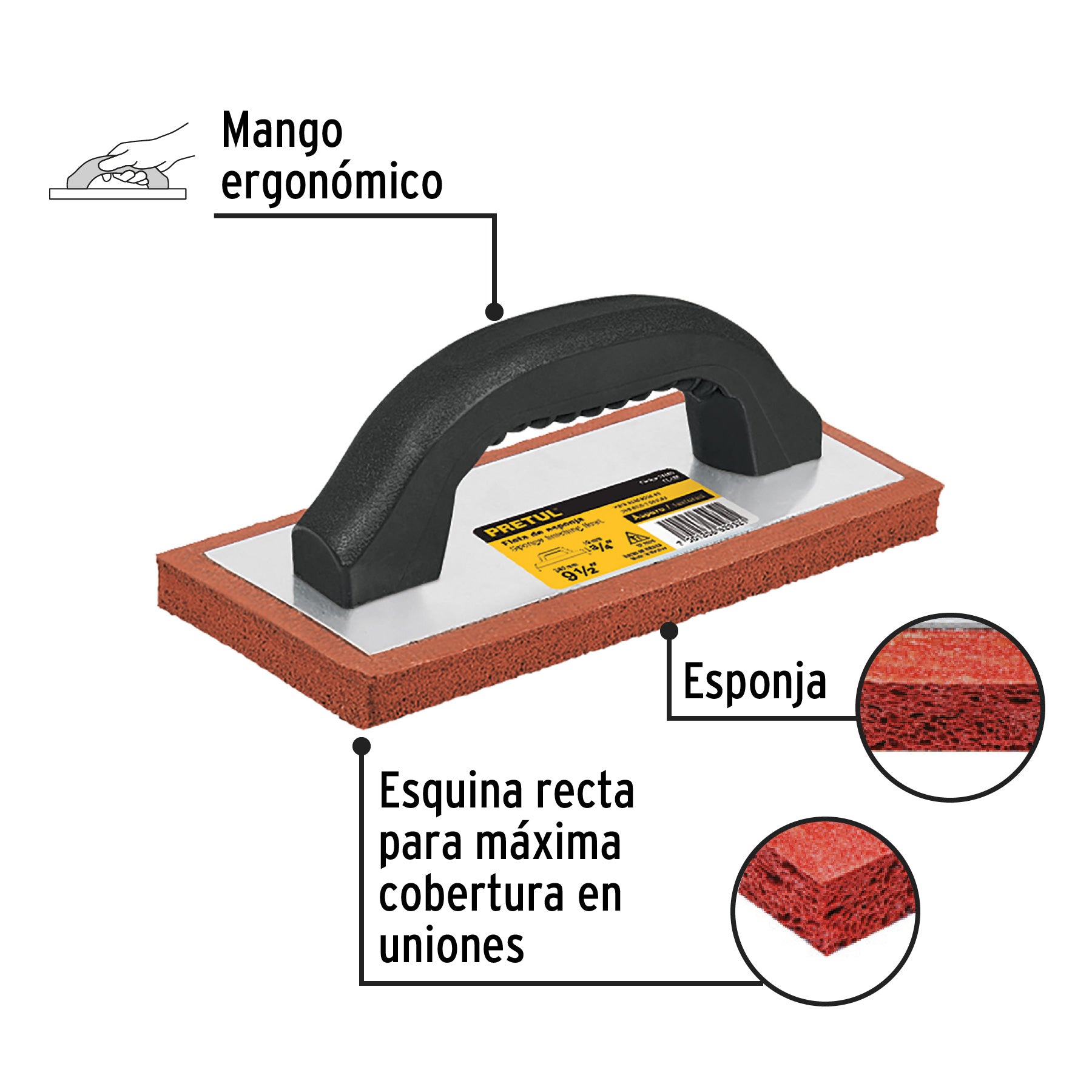 Flota de Esponja 9"1/2 x 4" Mango Plastico Acabado Aspero Pretul