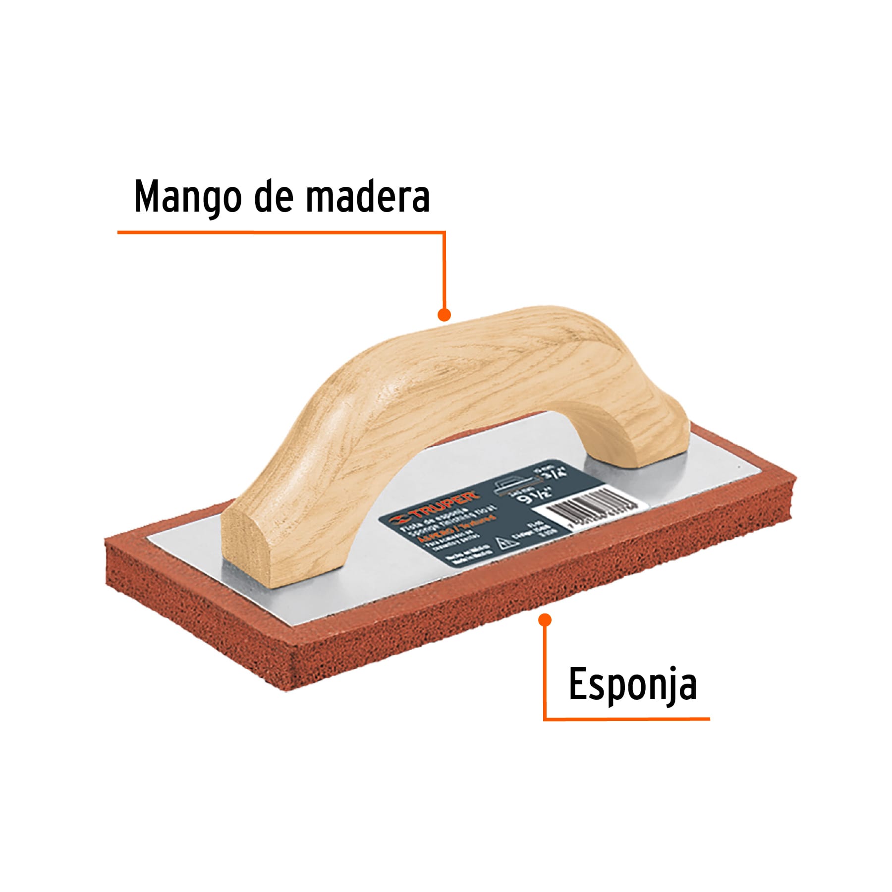 Flota de Esponja 9"1/2 x 4" Profesional Mango de Madera Acabado Aspero Truper