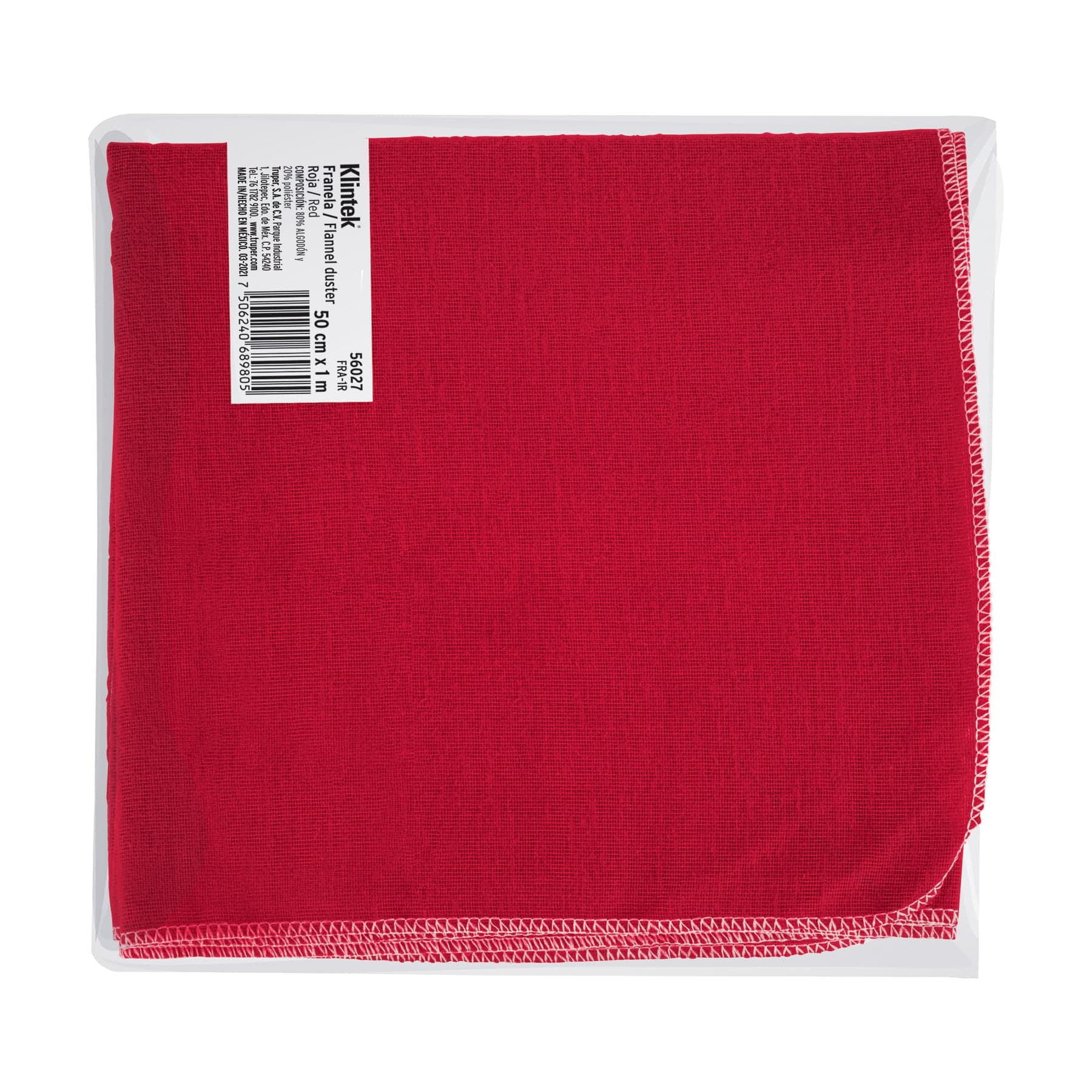 Franela de Algodon de 1 mt x 50 cms Roja Klintek