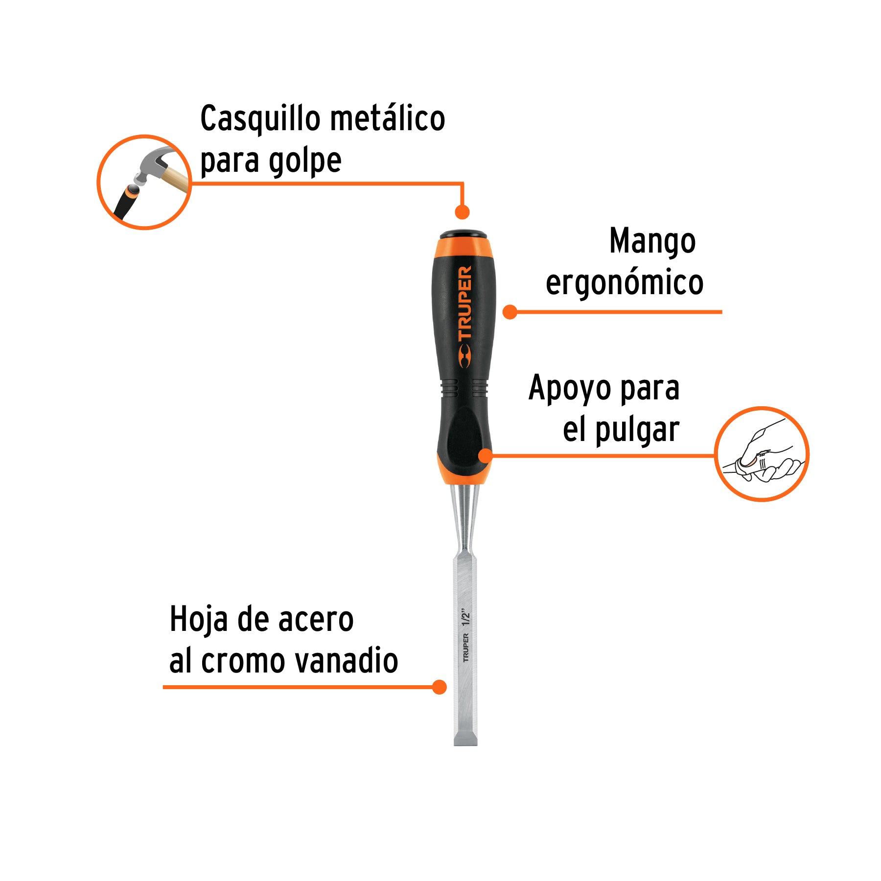 Formon para Madera Mango Comfort Grip Truper 1/2"