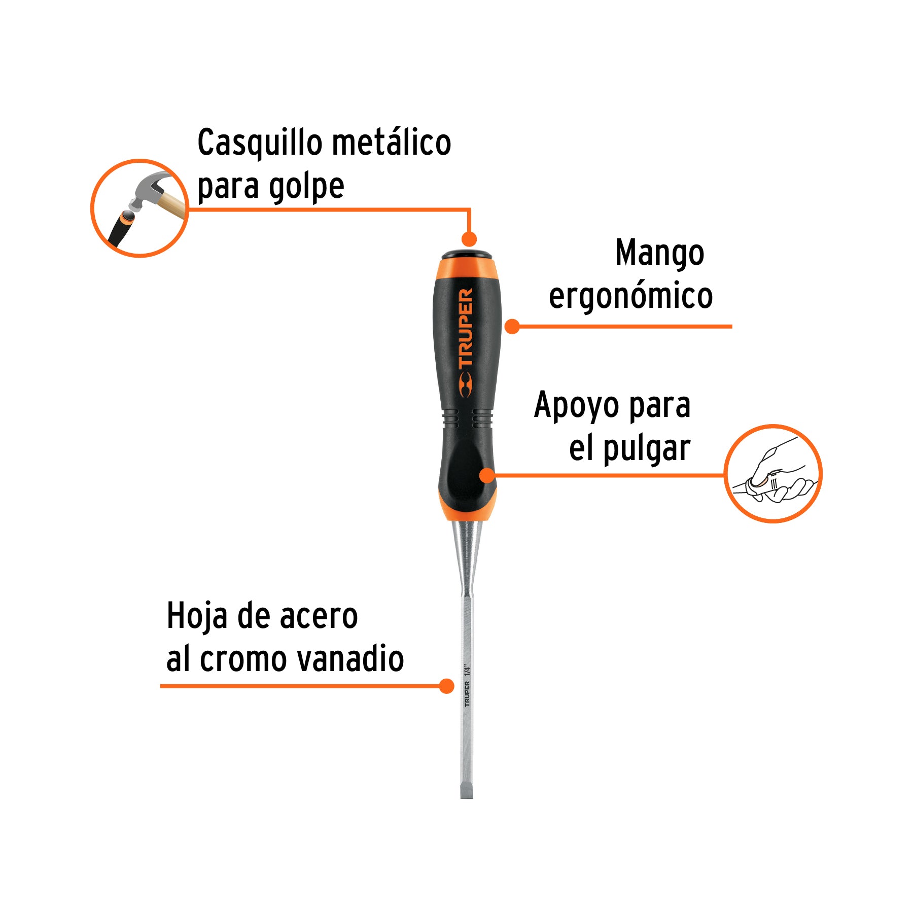 Formon para Madera Mango Comfort Grip Truper 1/4"