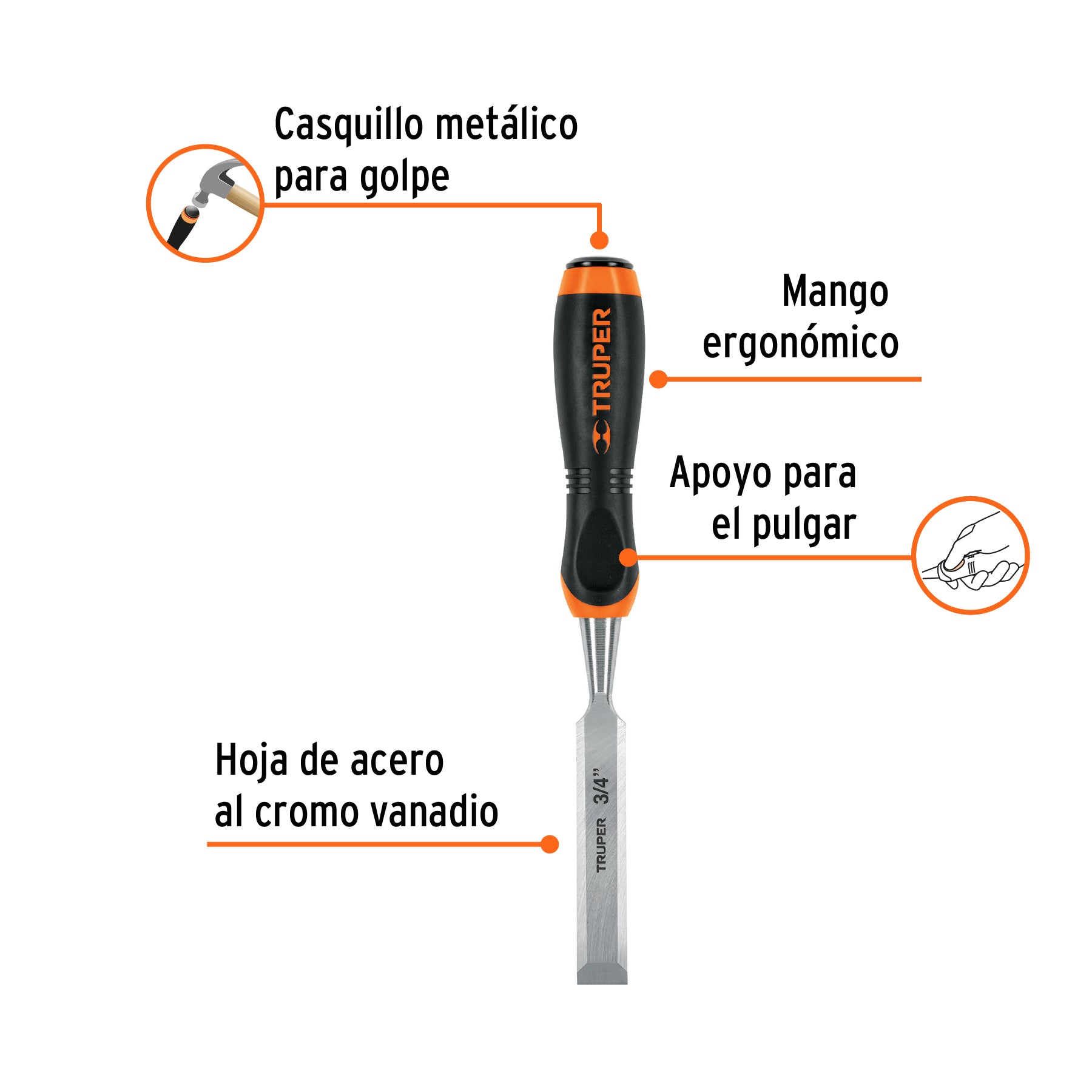 Formon para Madera Mango Comfort Grip Truper 3/4"