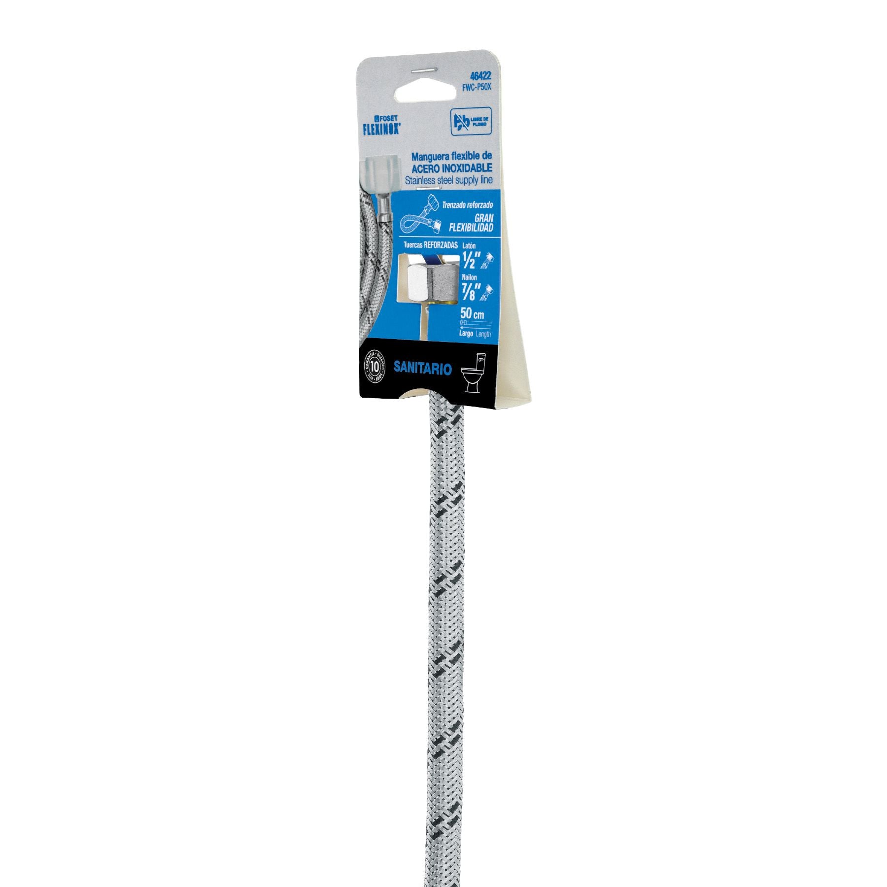 Conector Flexible Sanitario 50 cms Acero Inoxidable 1/2" FIP x 7/8" AM Foset