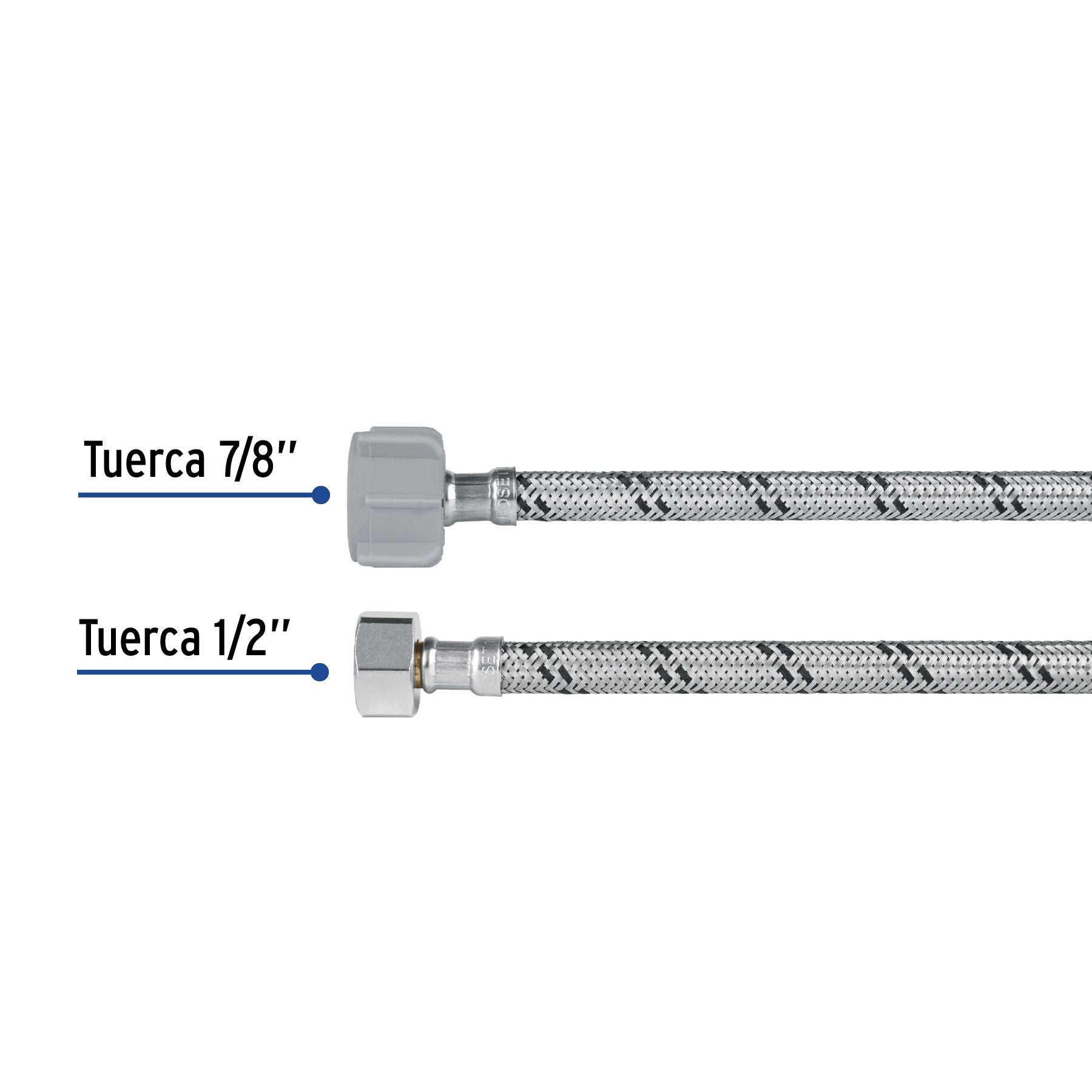 Conector Flexible Sanitario 50 cms Acero Inoxidable 1/2" FIP x 7/8" AM Foset