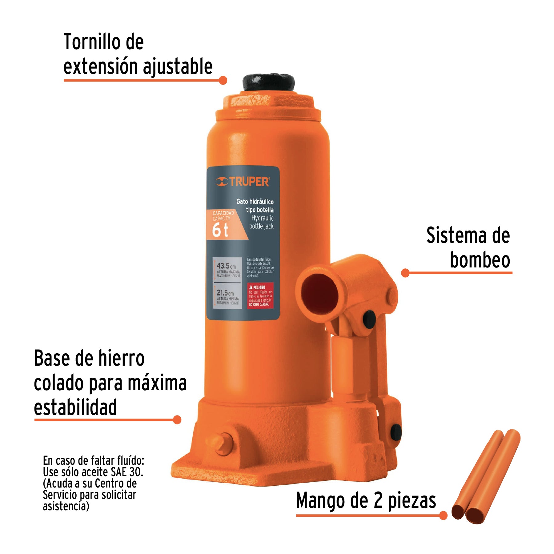 Gato Hidraulico de Botella Truper 6 Toneladas