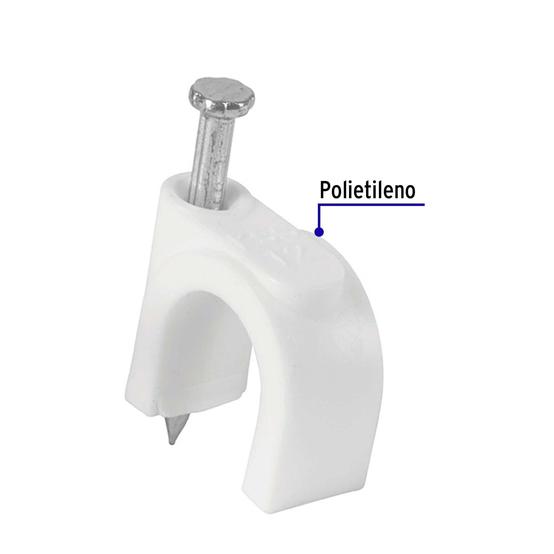 Grapa para Cable Redondo Blanca de 12 mm Volteck Bolsa con 20 Piezas