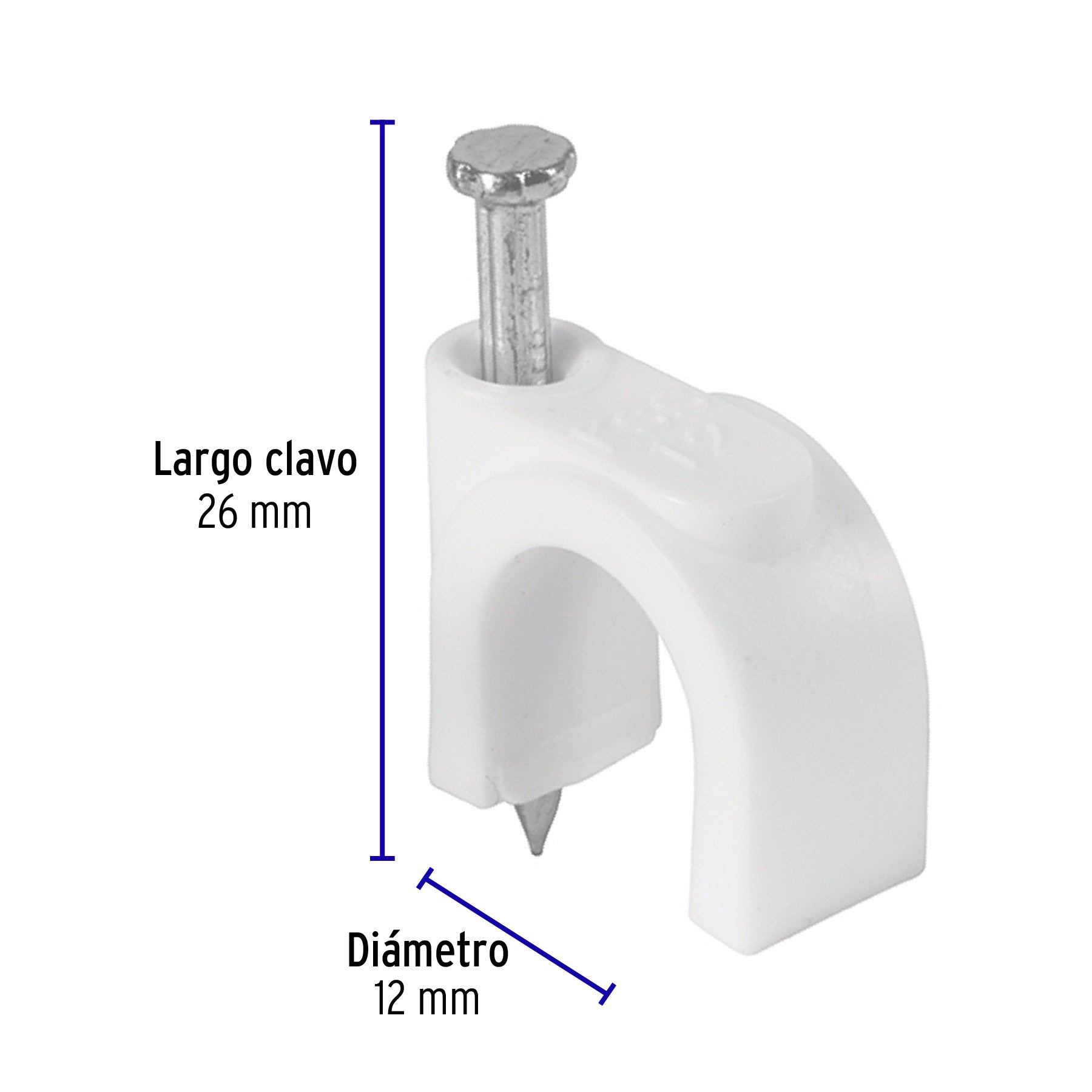 Grapa para Cable Redondo Blanca de 12 mm Volteck Bolsa con 20 Piezas