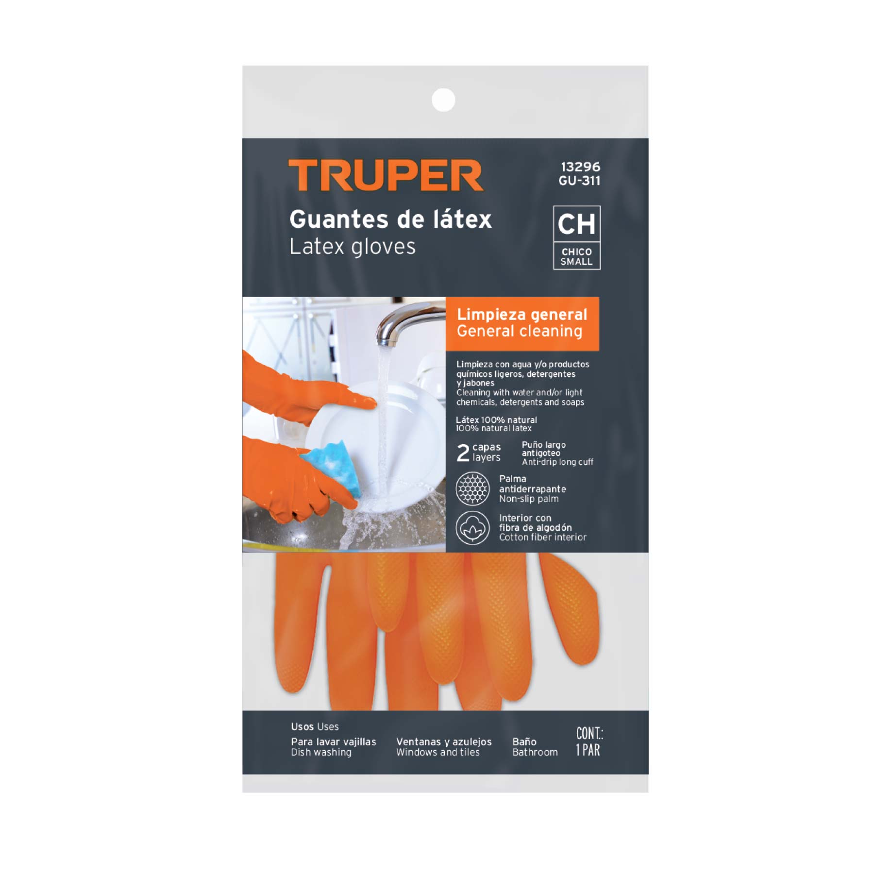 Guantes de Latex Grabado Naranja Truper Talla 7 Chica