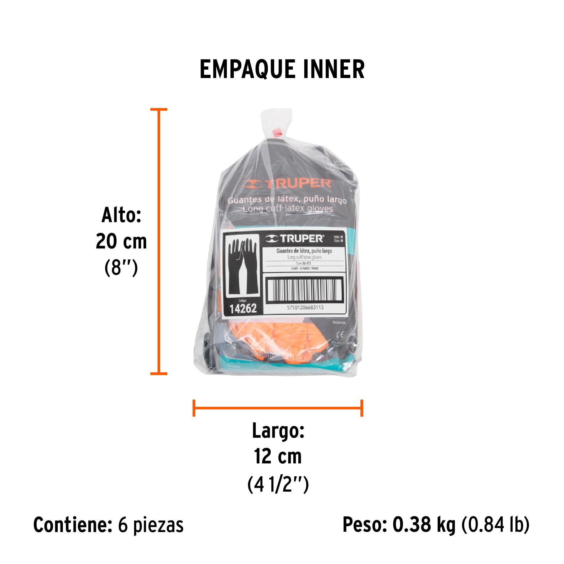 Guantes de Latex Grabado Naranja Truper Talla 8 Mediana
