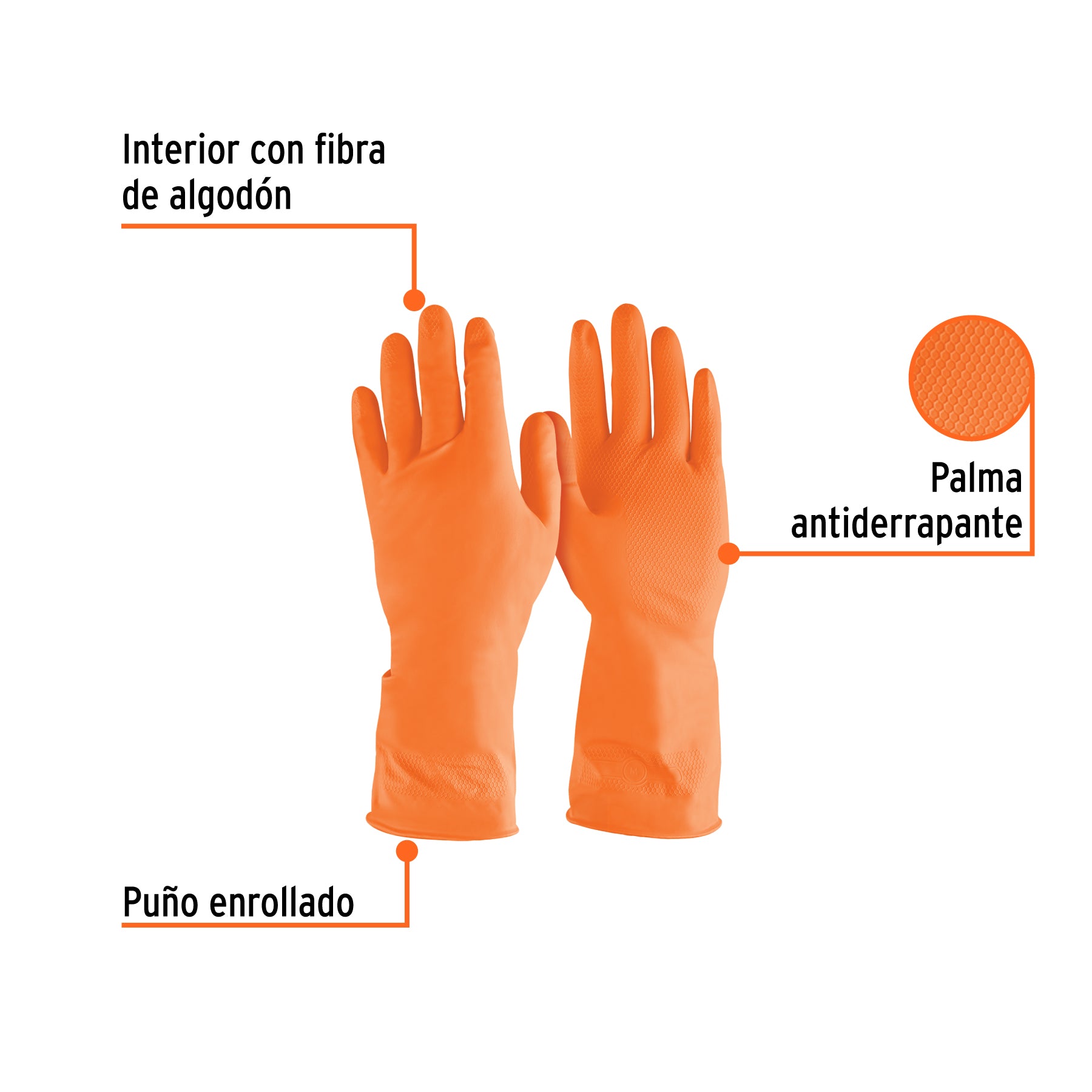 Guantes de Latex Grabado Naranja Truper Talla 8 Mediana