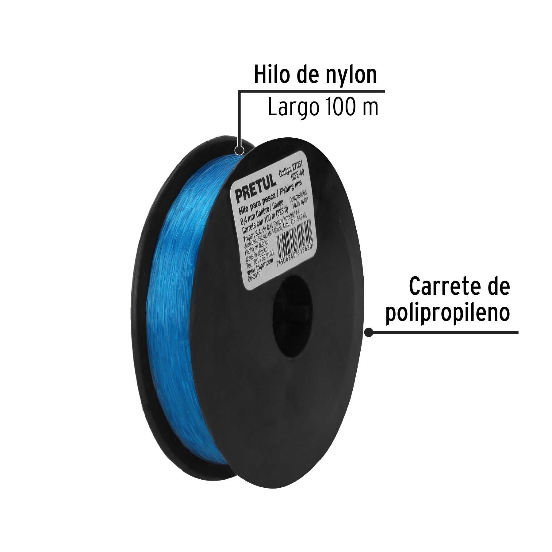 Hilo para Pesca Azul Rollo 100 Metros Calibre 0.40 mm Pretul